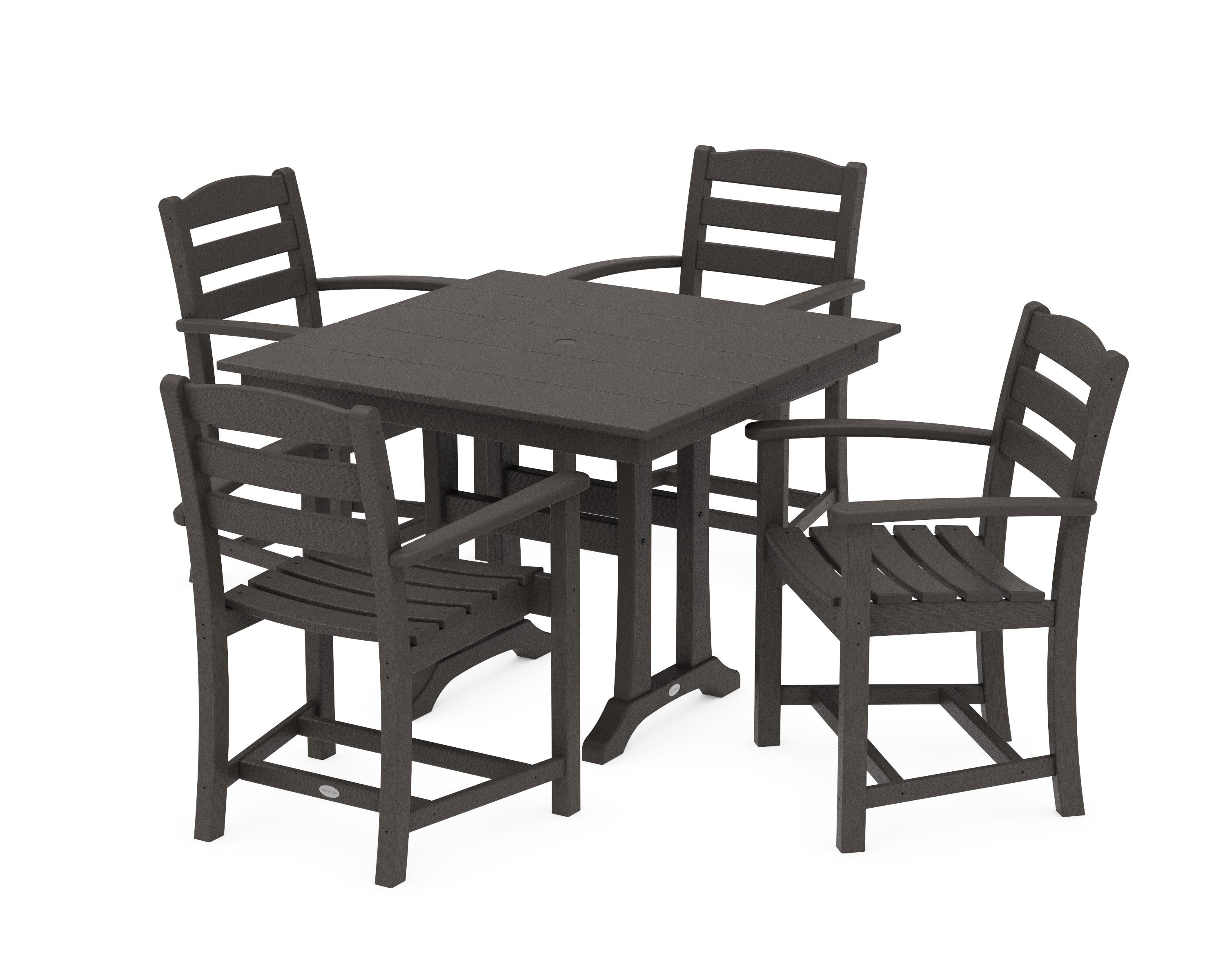 La Casa Caf 5-Piece Farmhouse Trestle Arm Chair Dining Set in Vintage Coffee