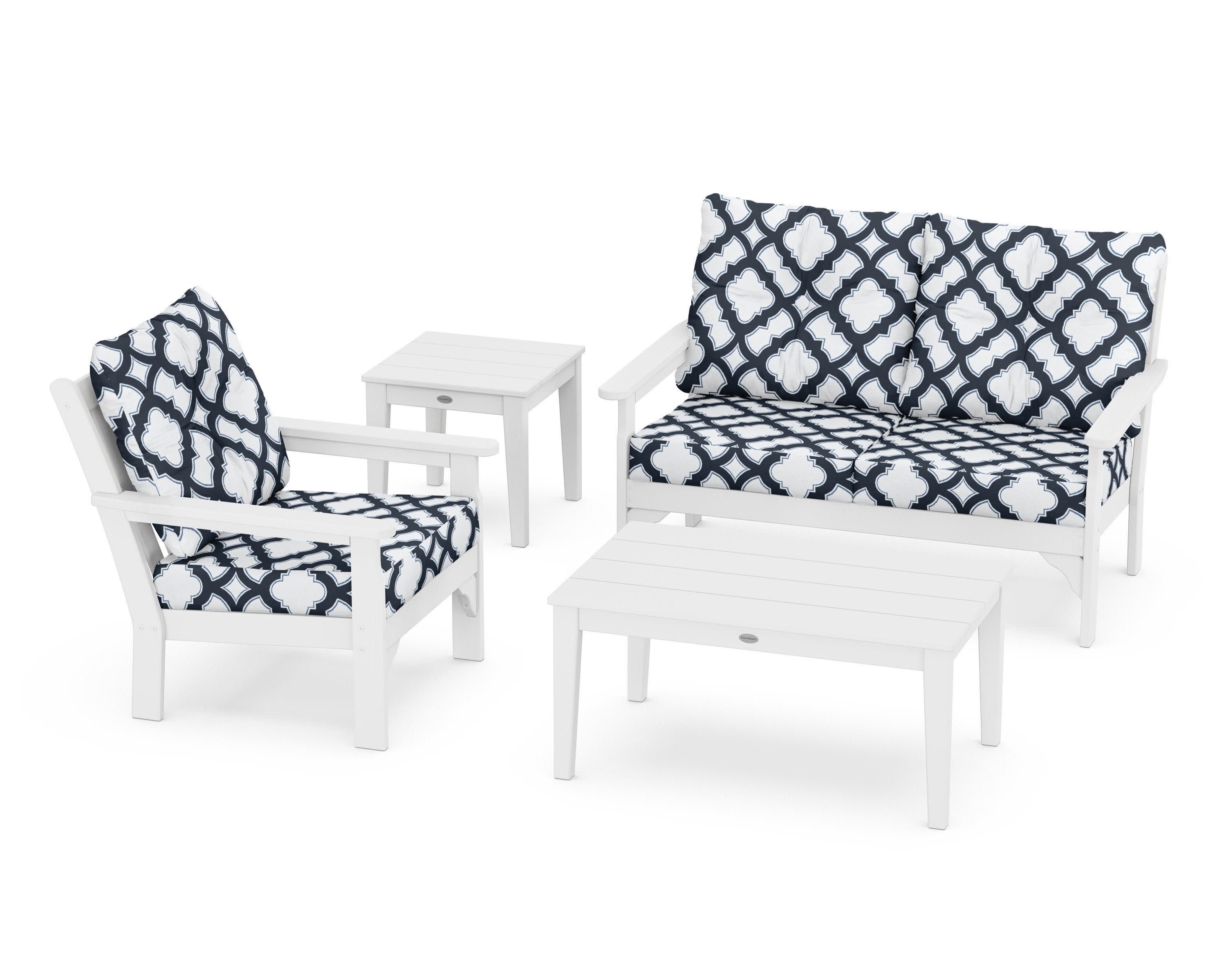 Vineyard 4-Piece Deep Seating Set in White / Trellis Marine Indigo