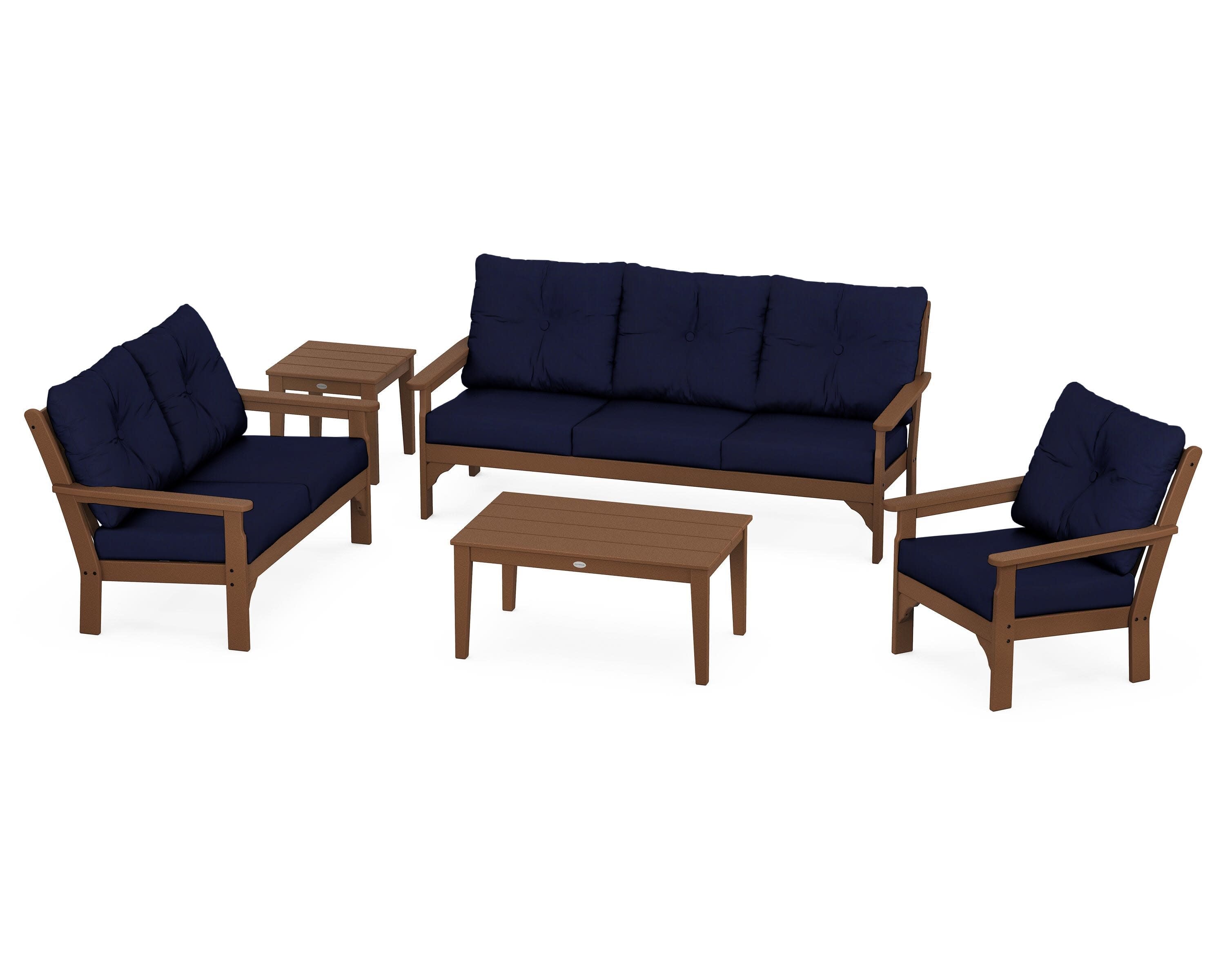 Vineyard 5 Piece Deep Seating Set in Teak / Navy