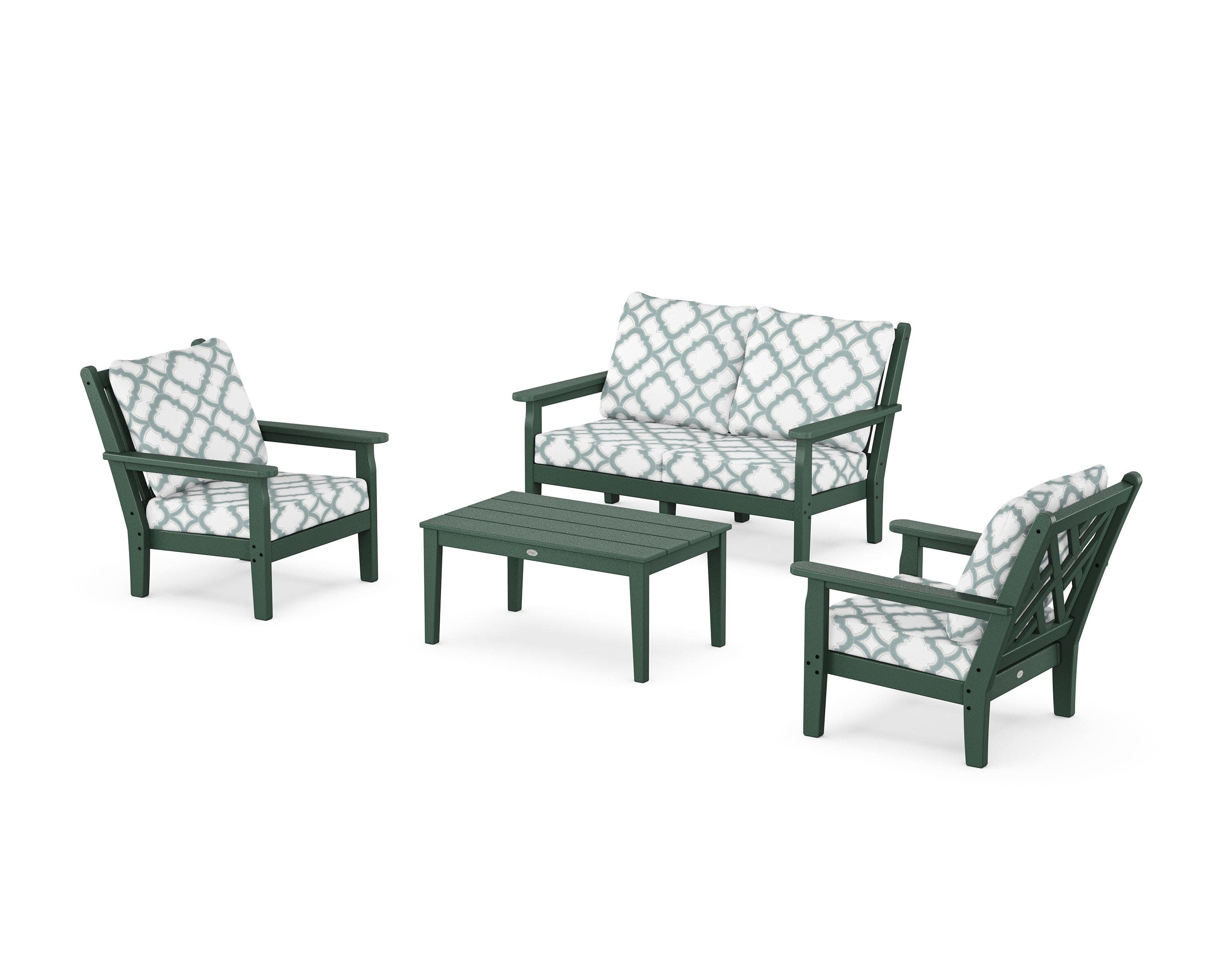 Chippendale 4-Piece Deep Seating Set with Loveseat in Green / Trellis Glacier Spa