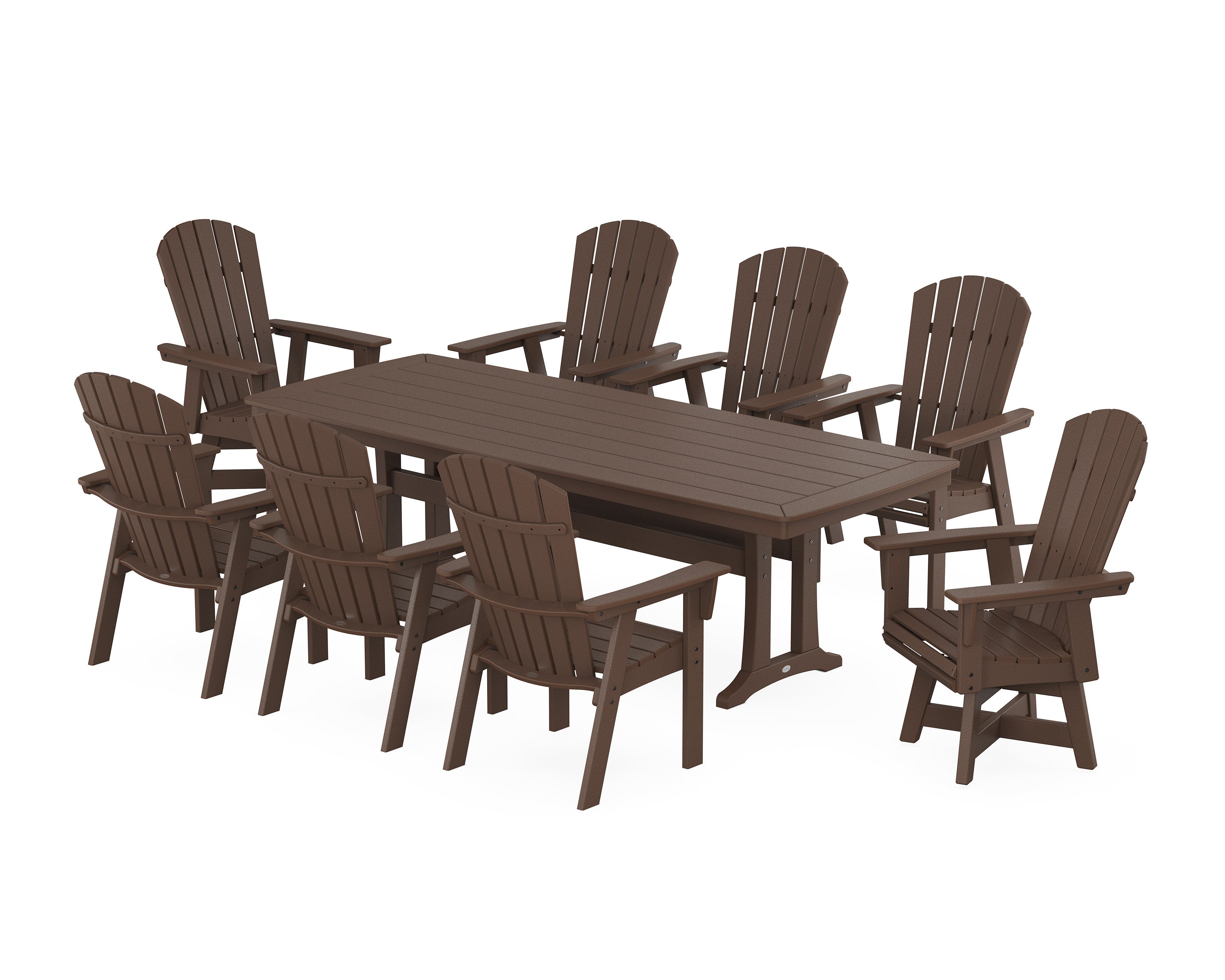 Nautical Curveback Adirondack Swivel 9-Piece Dining Set with Trestle Legs in Mahogany