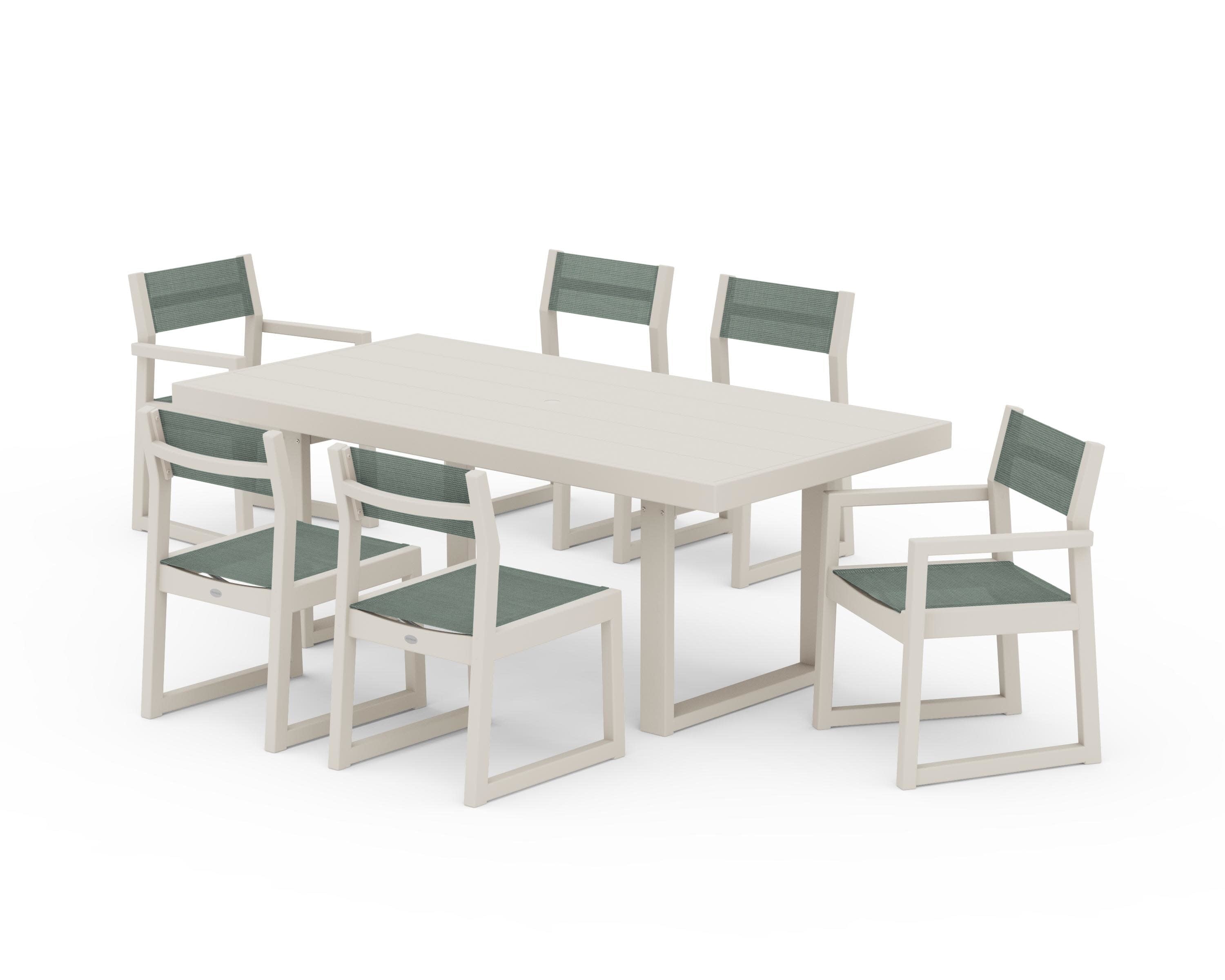 EDGE Sling 7-Piece Dining Set in Sand / Dupioni Sea Mist Sling