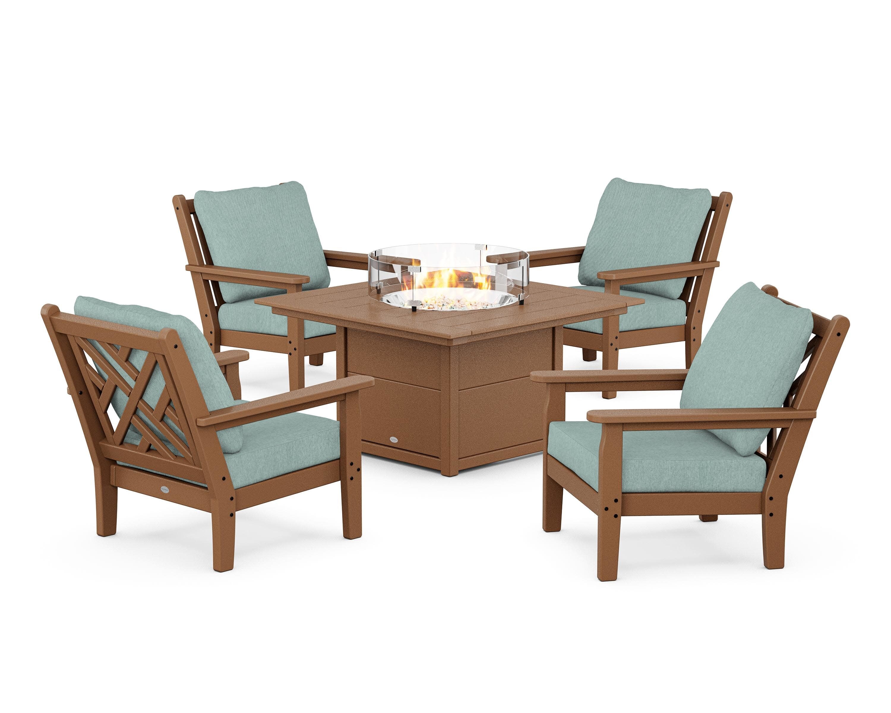 Chippendale 5-Piece Deep Seating Set with Fire Pit Table in Teak / Glacier Spa