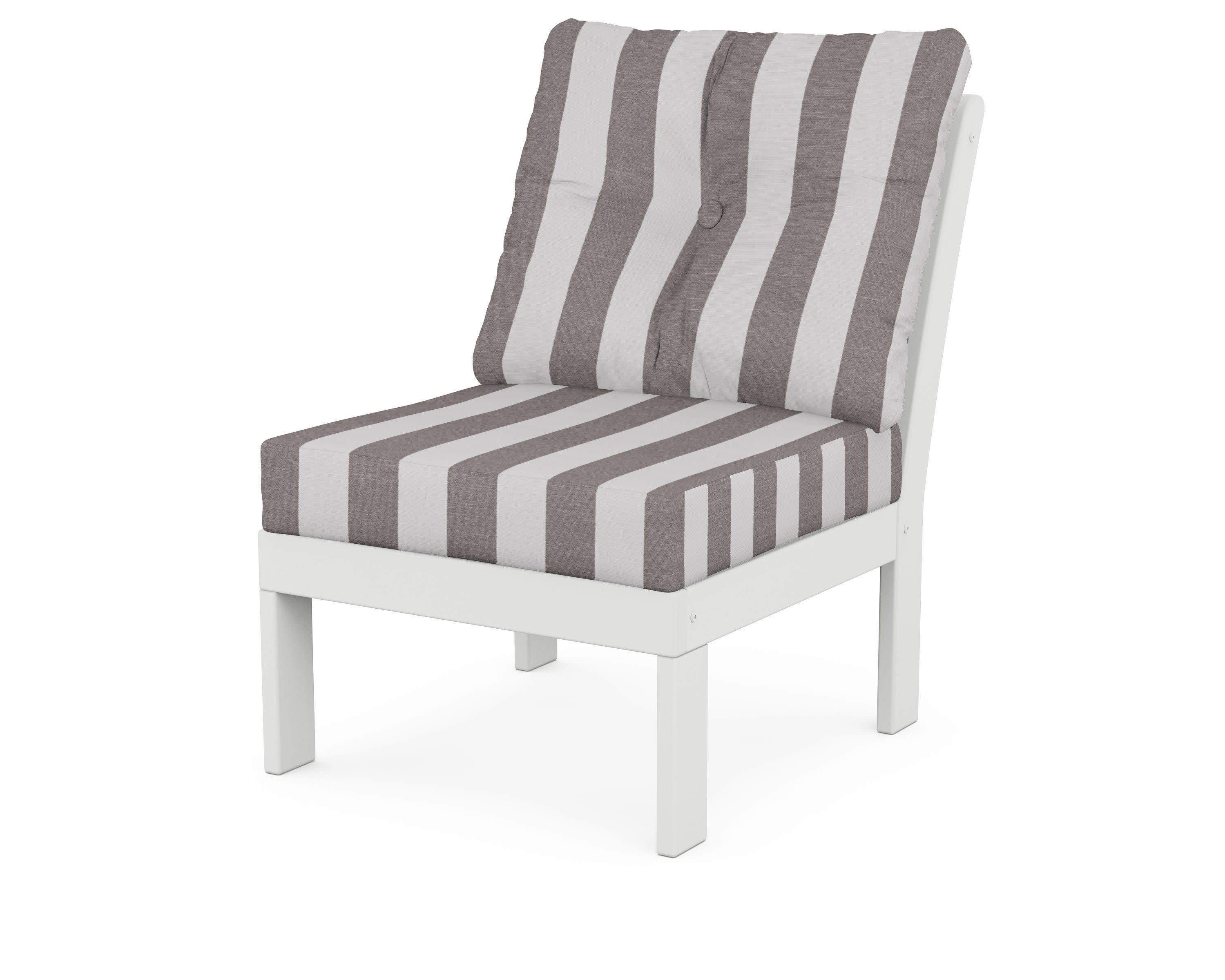 Vineyard Modular Armless Chair in White / Cabana Stripe Grey Mist