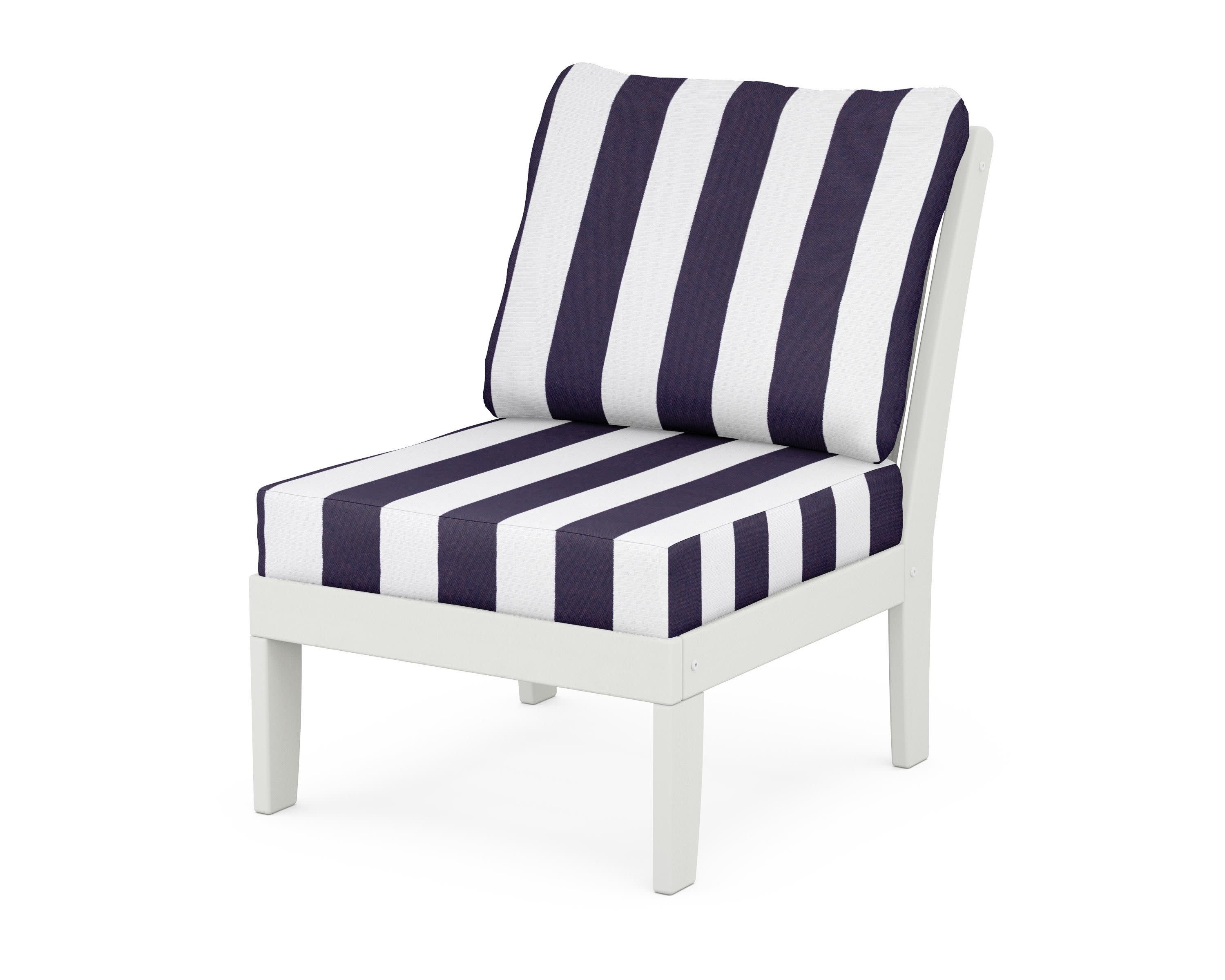 Braxton Modular Armless Chair in Vintage White / Cabana Stripe Navy