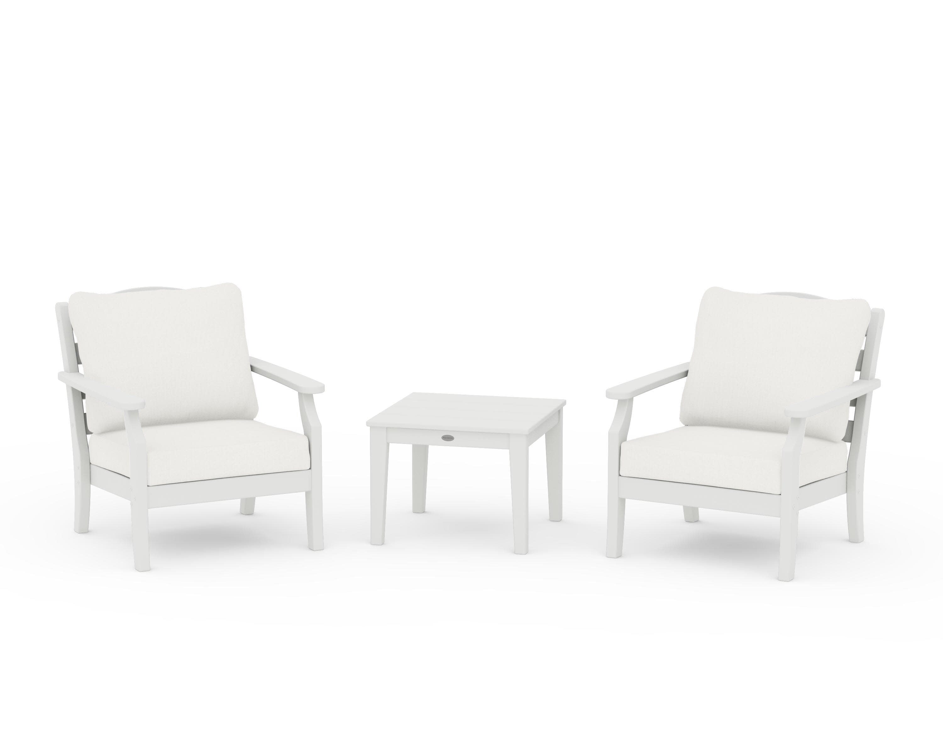 Savannah 3-Piece Deep Seating Set in Vintage White / Natural Linen