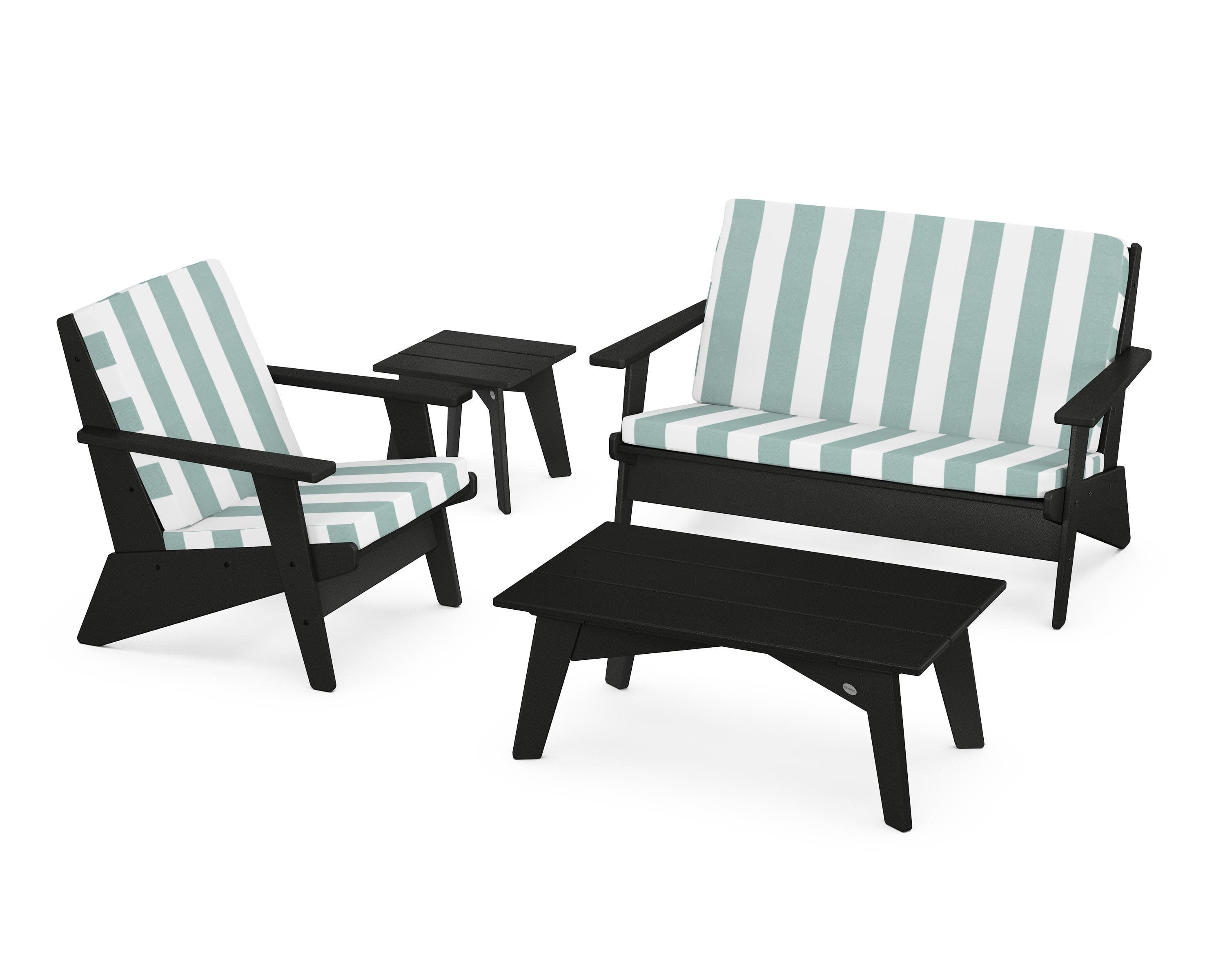 Riviera Modern Lounge 4-Piece Set in Black / Cabana Stripe Glacier Spa