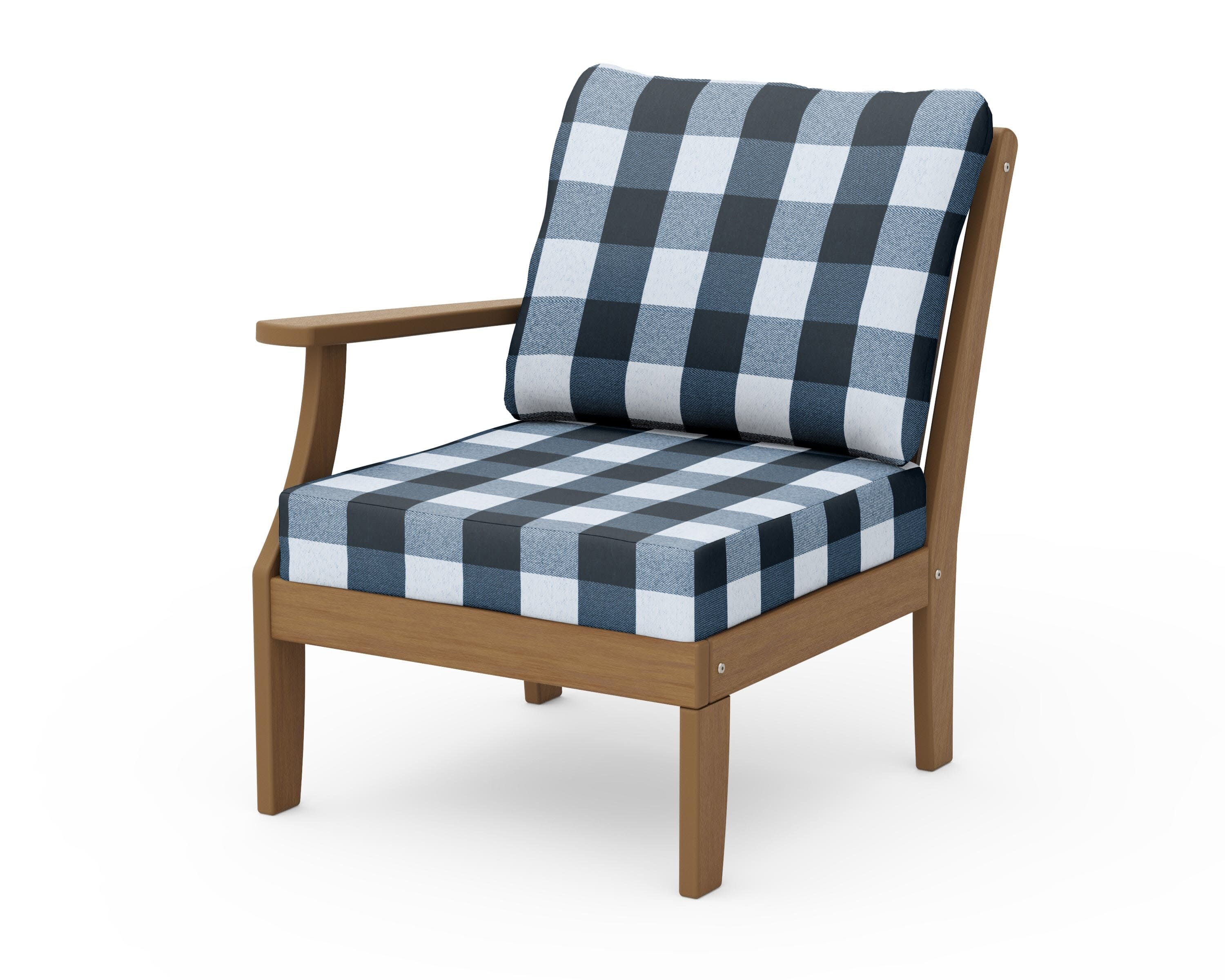 Braxton Modular Left Arm Chair in Natural / Buffalo Plaid Marine Indigo