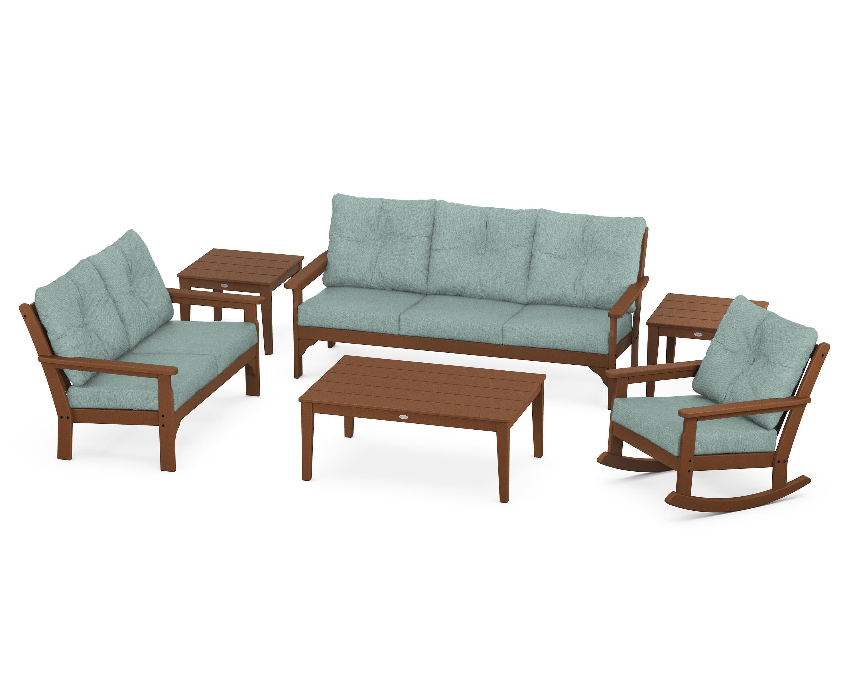 Vineyard 6-Piece Deep Seating Set in Teak / Glacier Spa