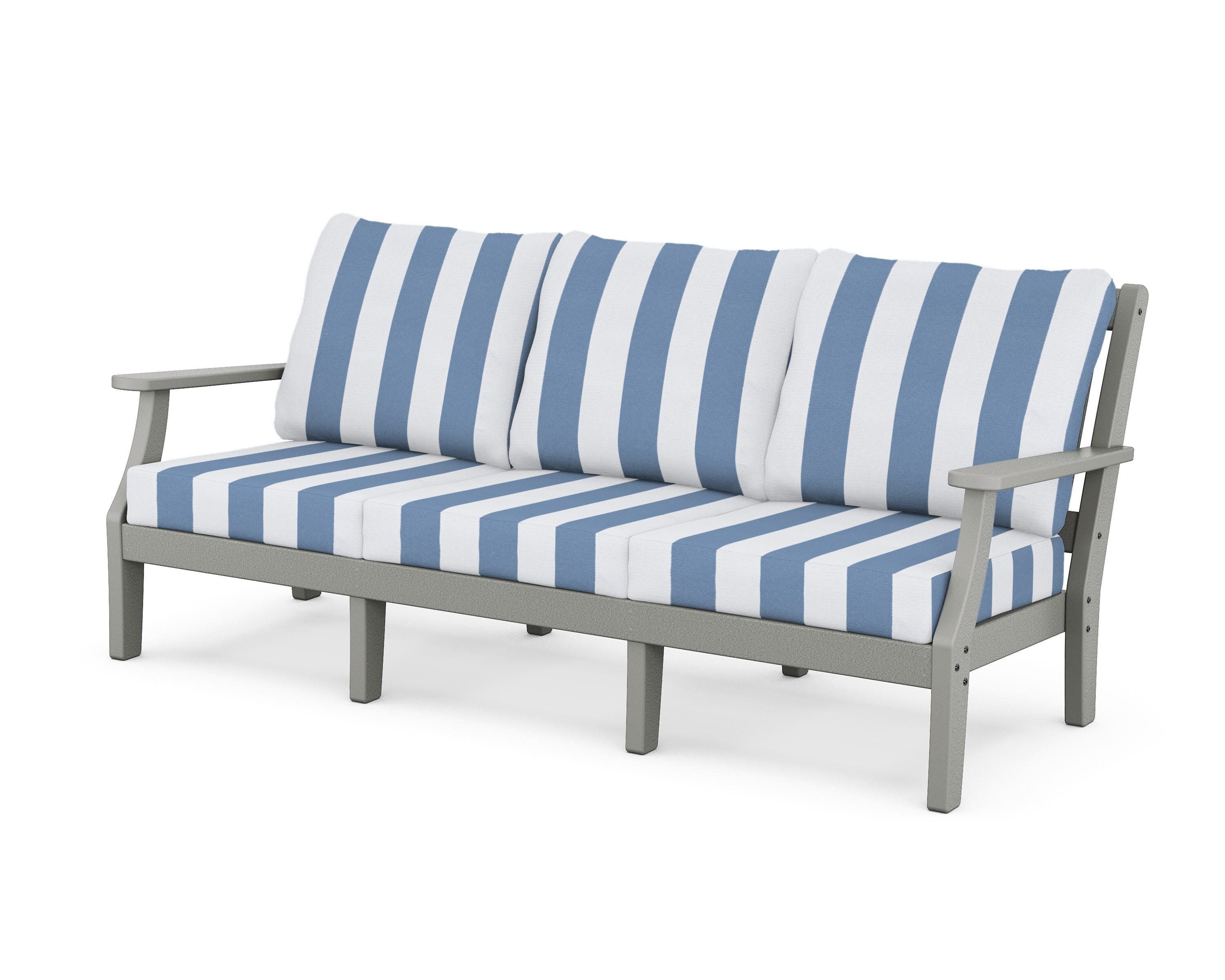 Chinoiserie Deep Seating Sofa in Slate Grey / Cabana Stripe Sky Blue