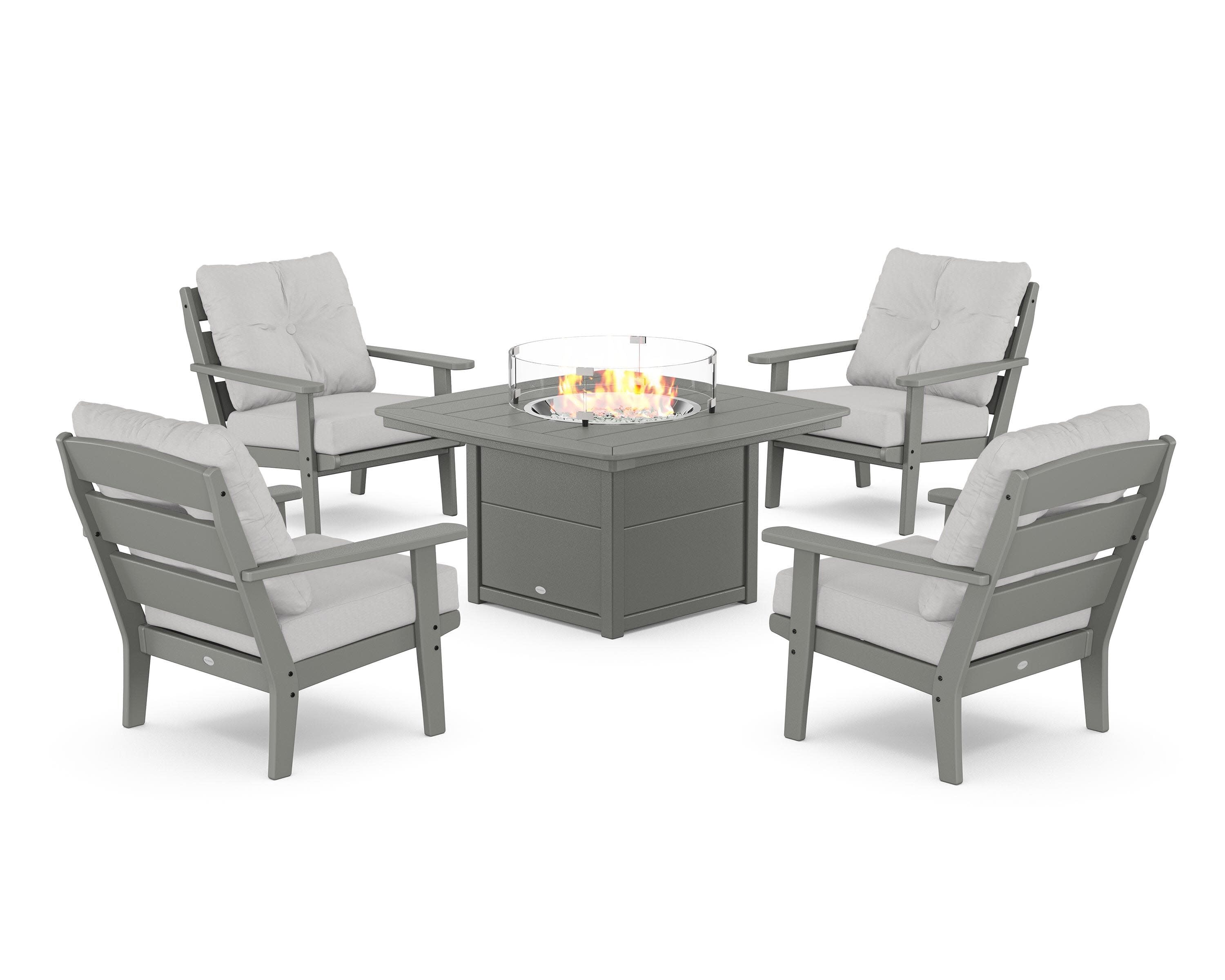 Lakeside 5-Piece Deep Seating Set with Nautical Fire Pit Table in Slate Grey / Diamond in the Rough
