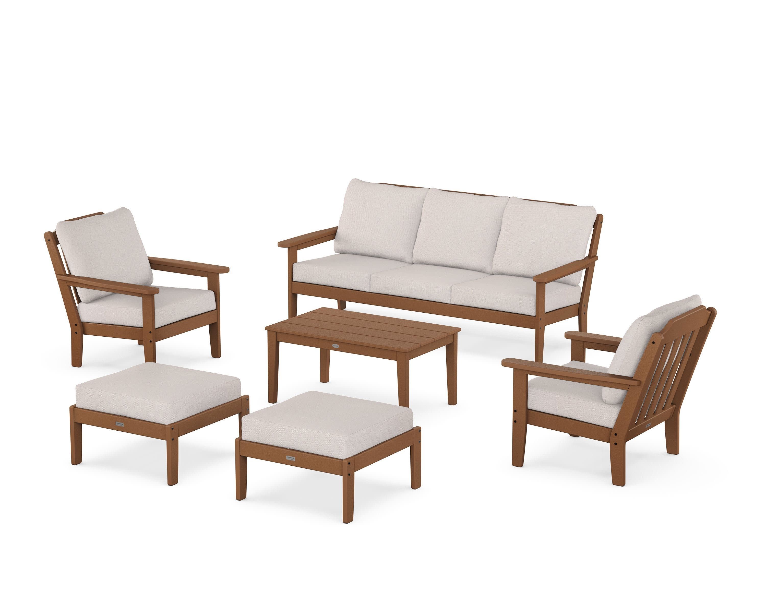 Cottage 6-Piece Lounge Sofa Set in Teak / Dune Burlap