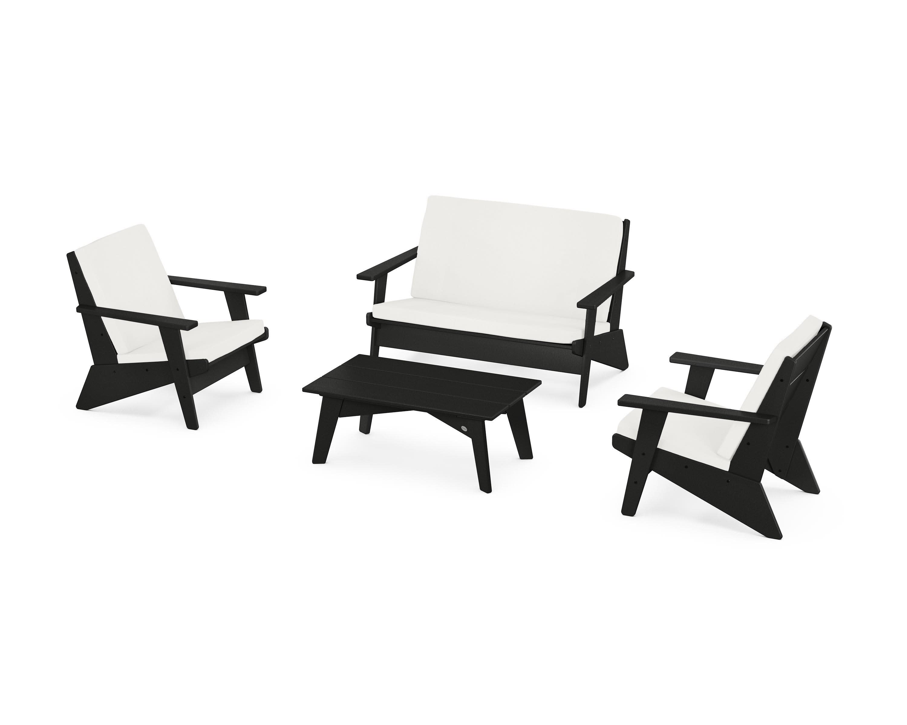 Riviera Modern Lounge 4-Piece Set in Black / Natural Linen