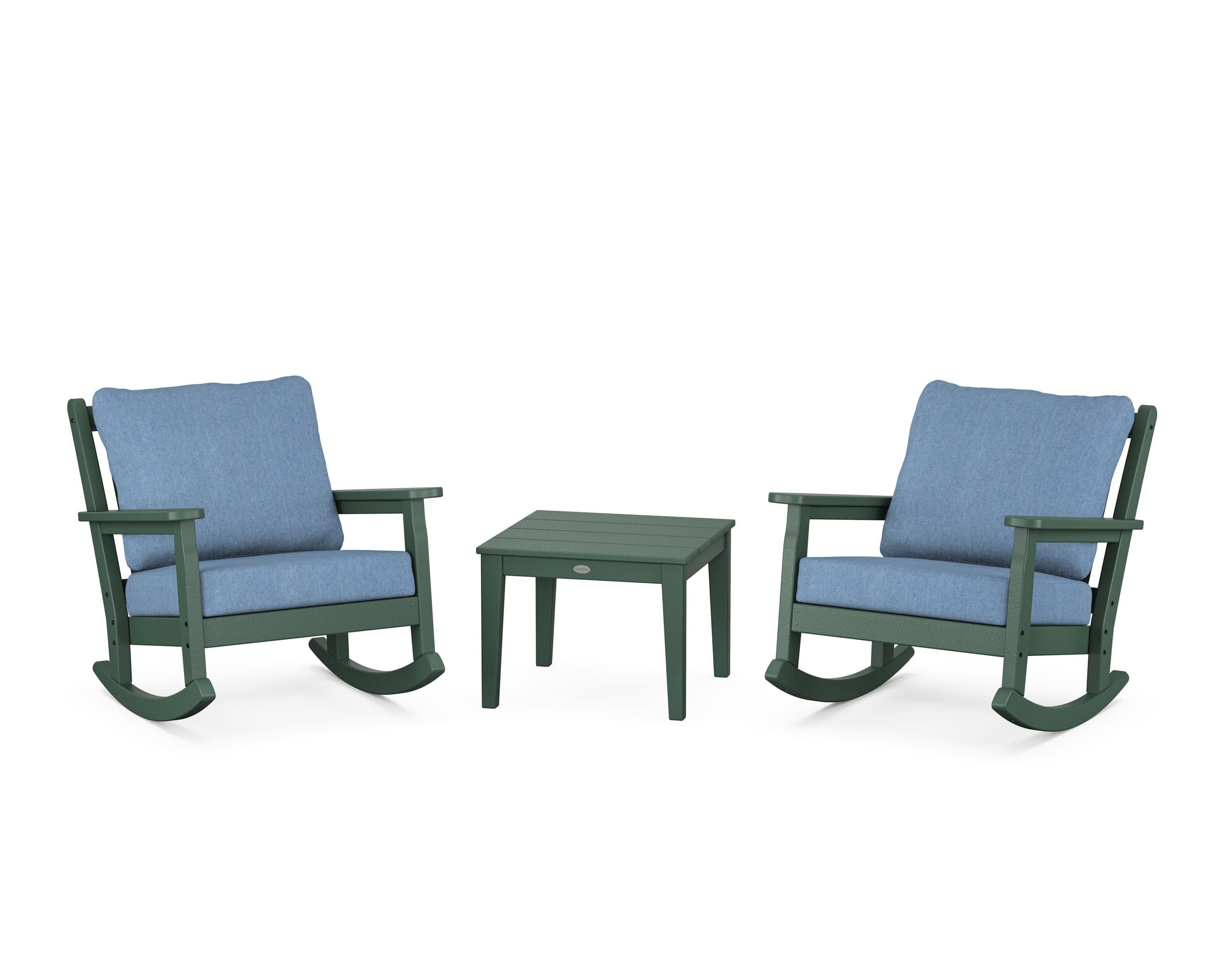 Chippendale 3-Piece Deep Seating Rocker Set in Green / Sky Blue
