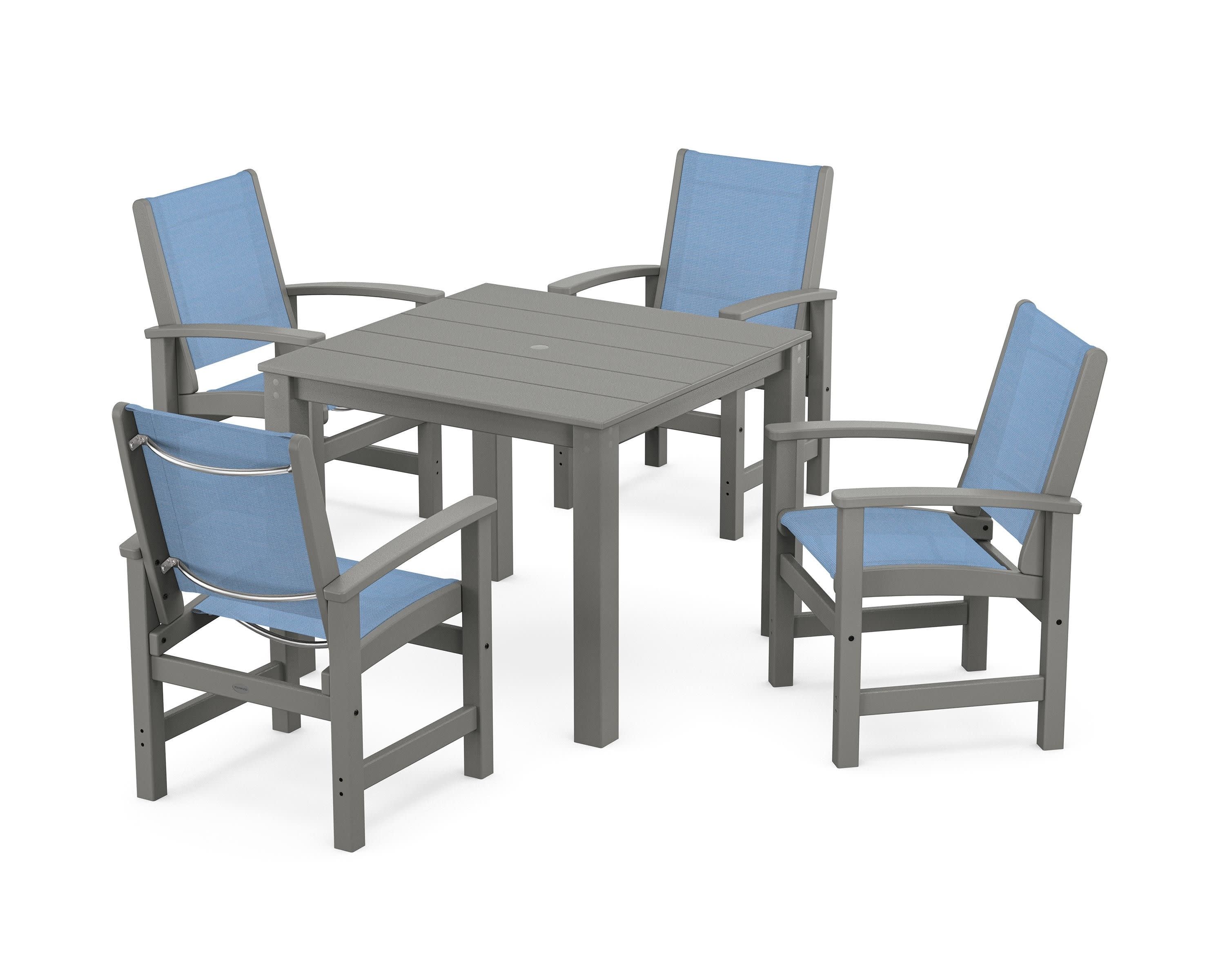 Coastal 5-Piece Parsons Dining Set in Slate Grey / Poolside Sling