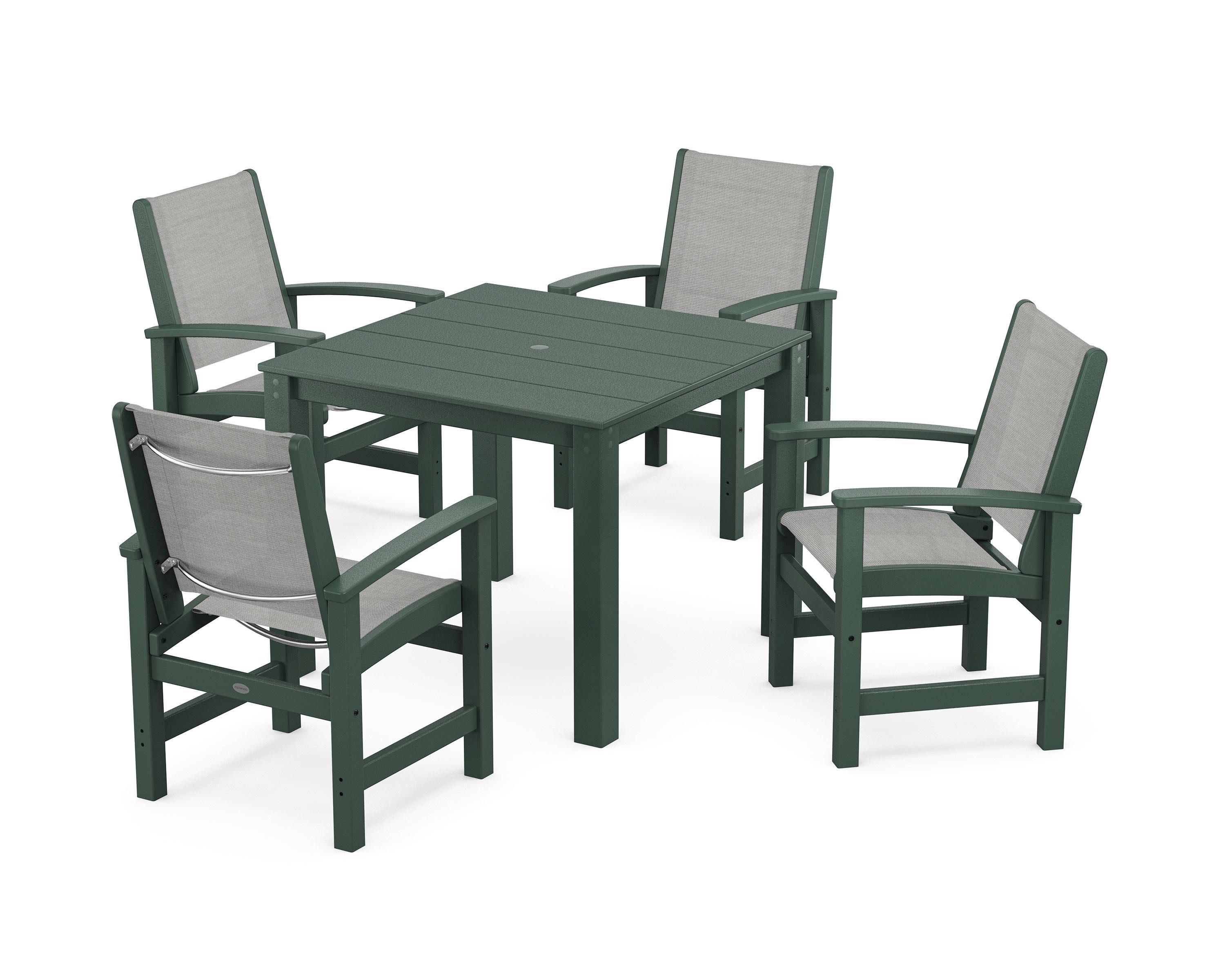 Coastal 5-Piece Parsons Dining Set in Green / Metallic Sling
