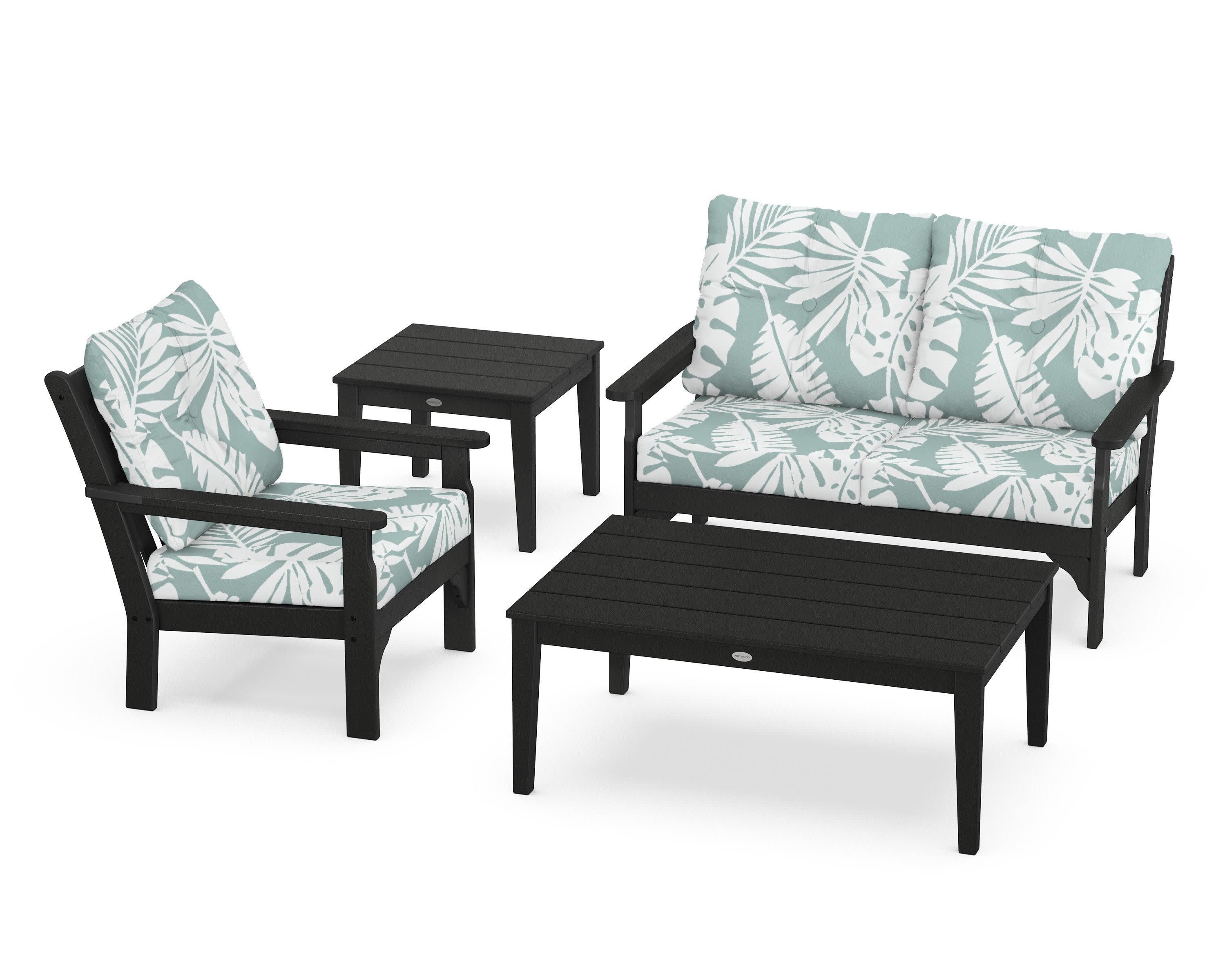 Vineyard 4-Piece Deep Seating Set in Black / Leaf Glacier Spa