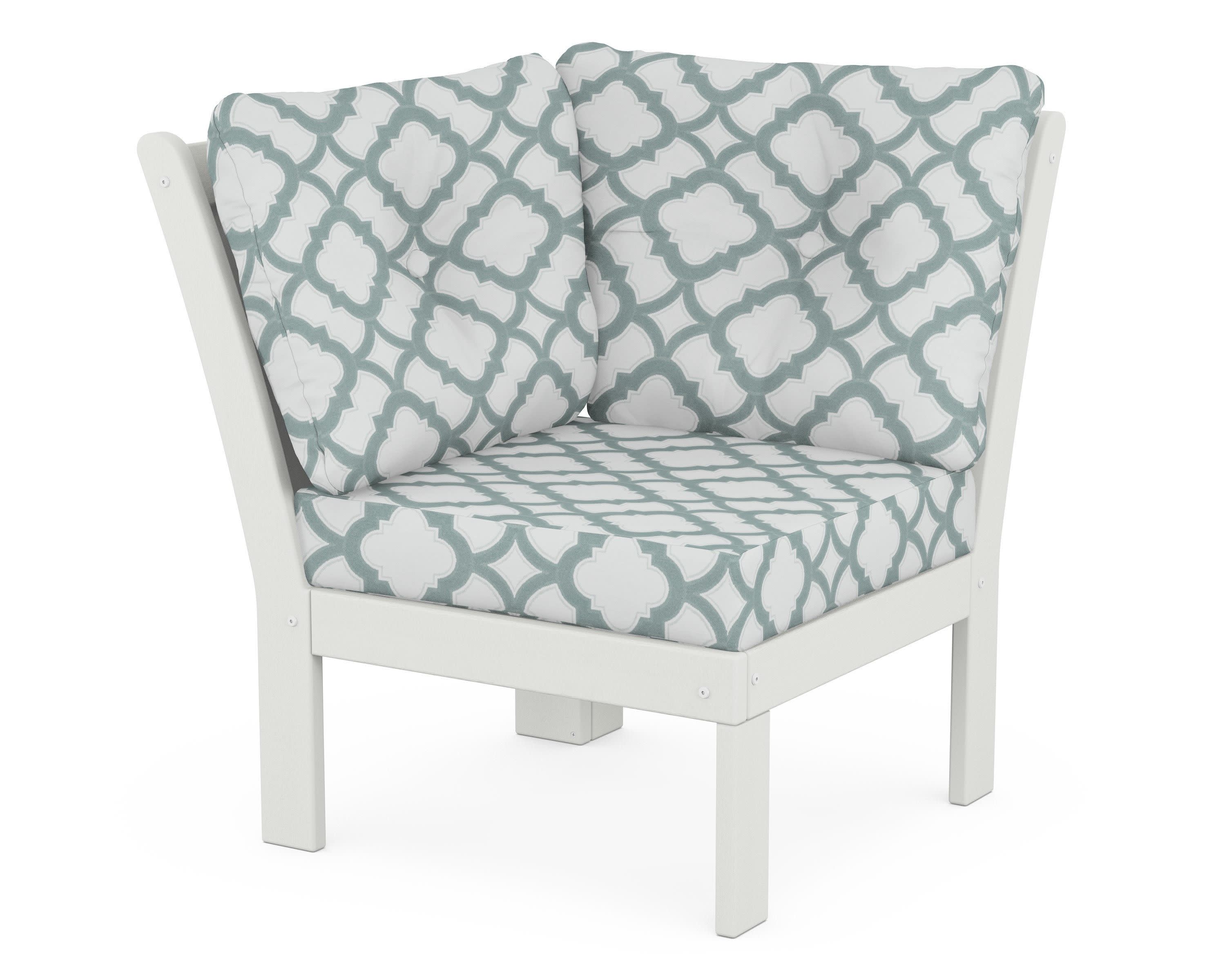 Vineyard Modular Corner Chair in Vintage White / Trellis Glacier Spa