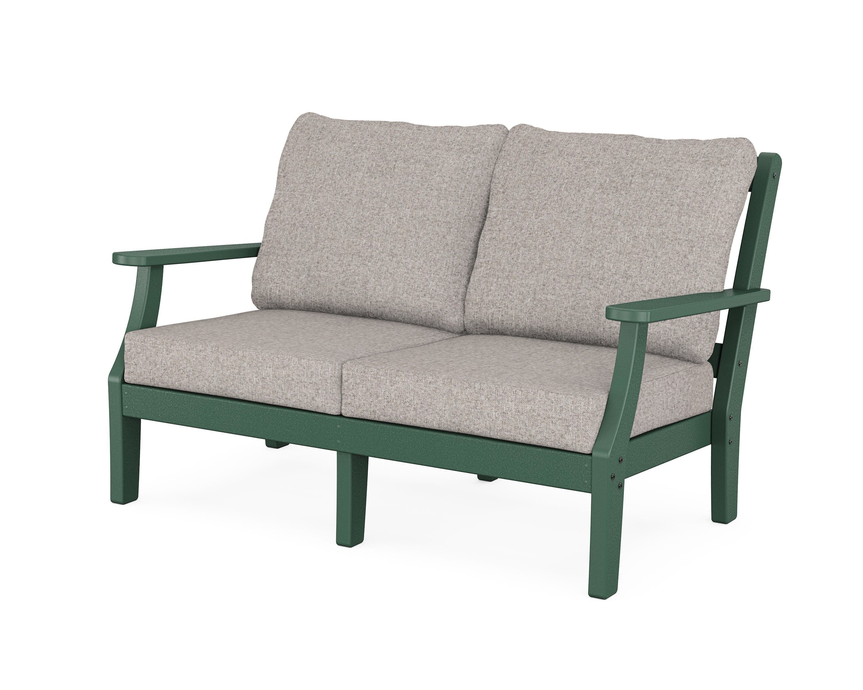 Chinoiserie Deep Seating Loveseat in Green / Weathered Tweed