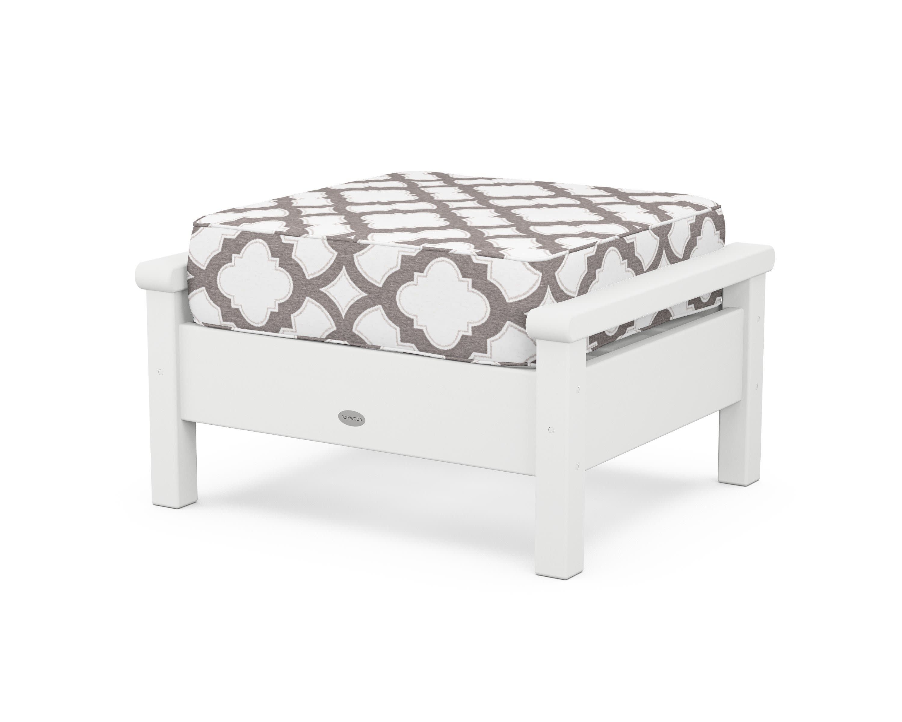 Harbour Deep Seating Ottoman in White / Trellis Grey Mist