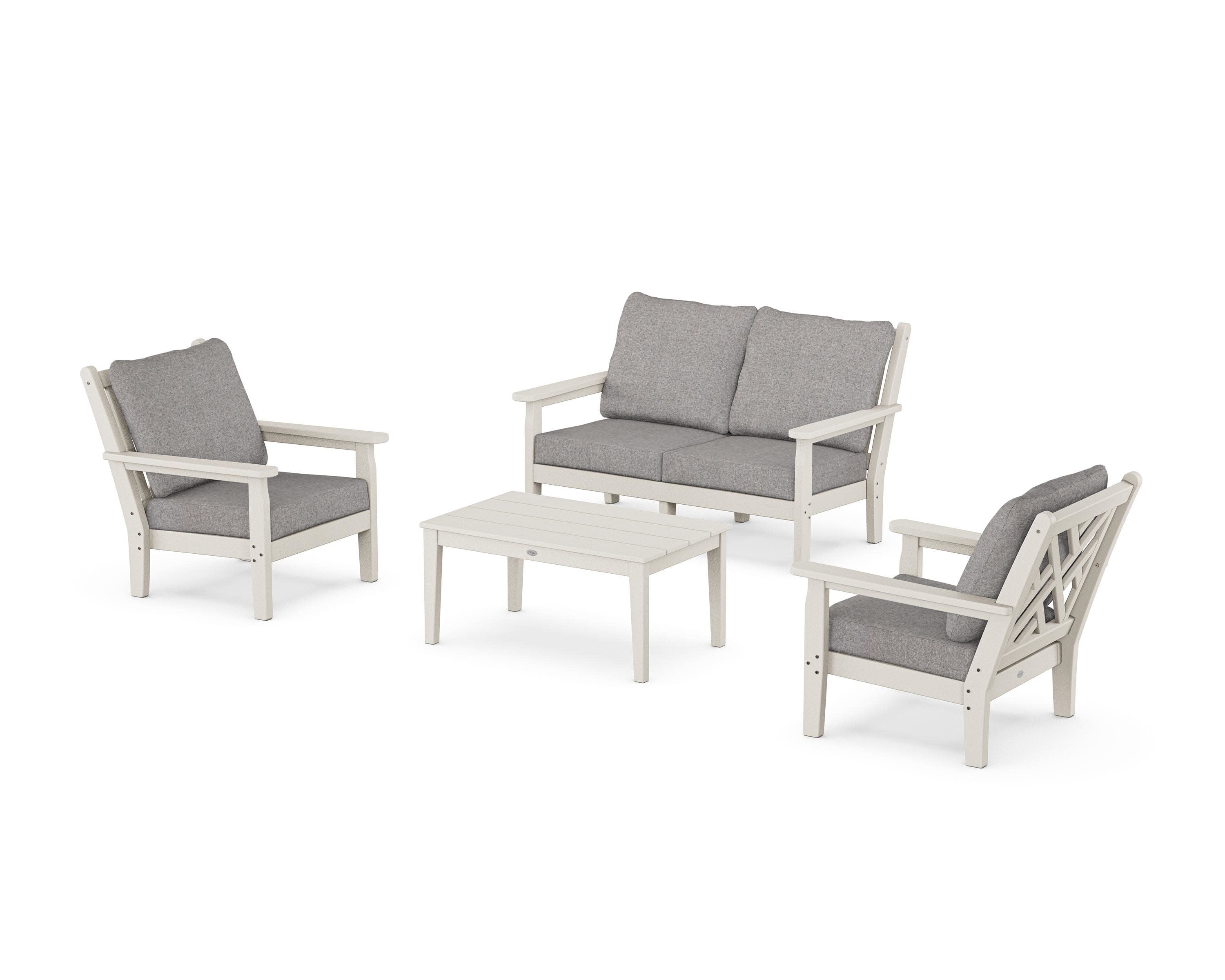Chippendale 4-Piece Deep Seating Set with Loveseat in Sand / Grey Mist