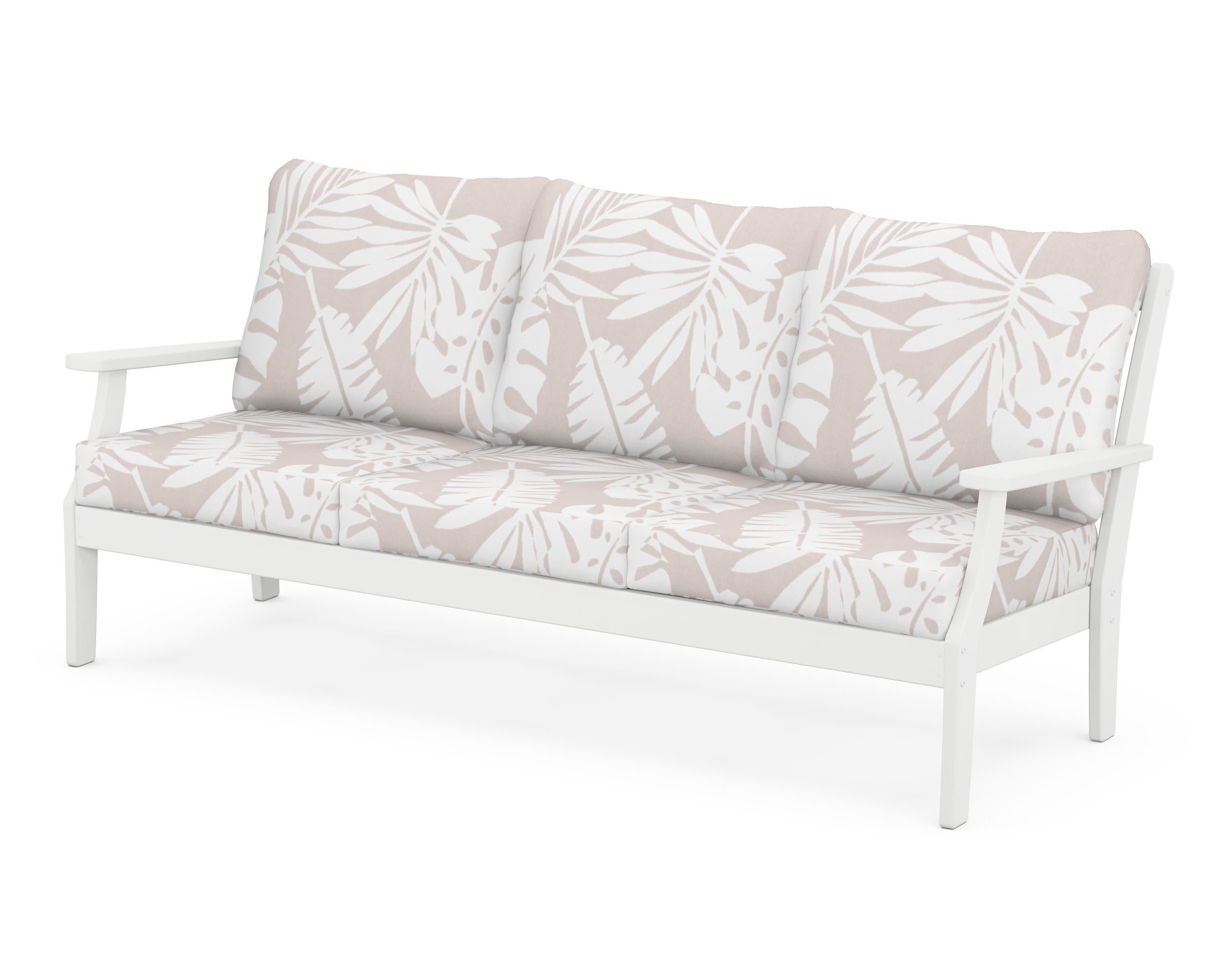Braxton Deep Seating Sofa in White / Leaf Dune Burlap
