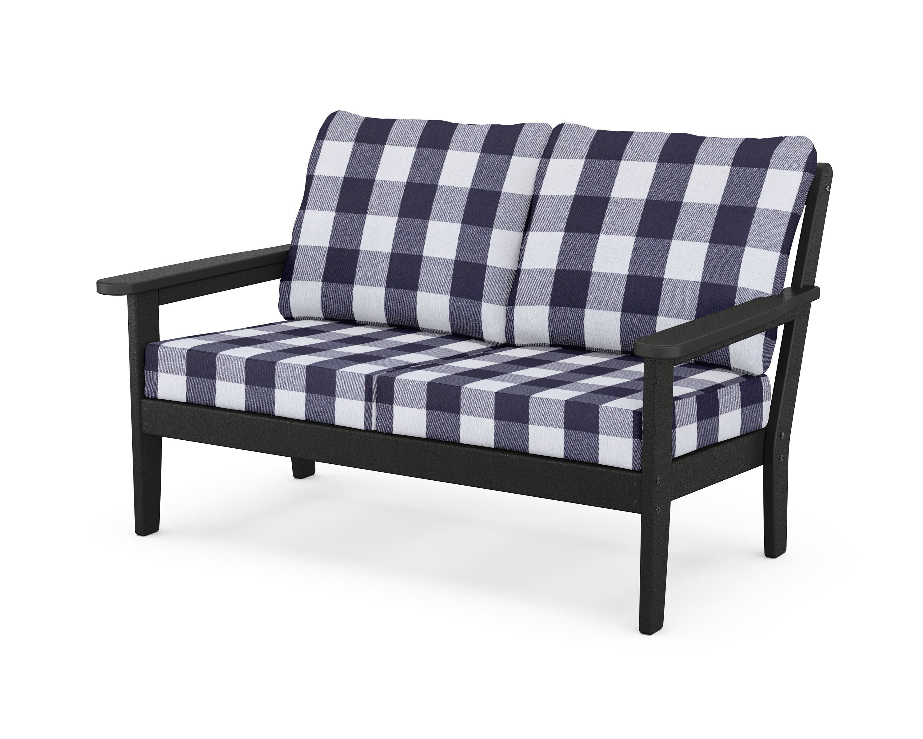 Cottage Deep Seating Loveseat in Black / Buffalo Plaid Navy