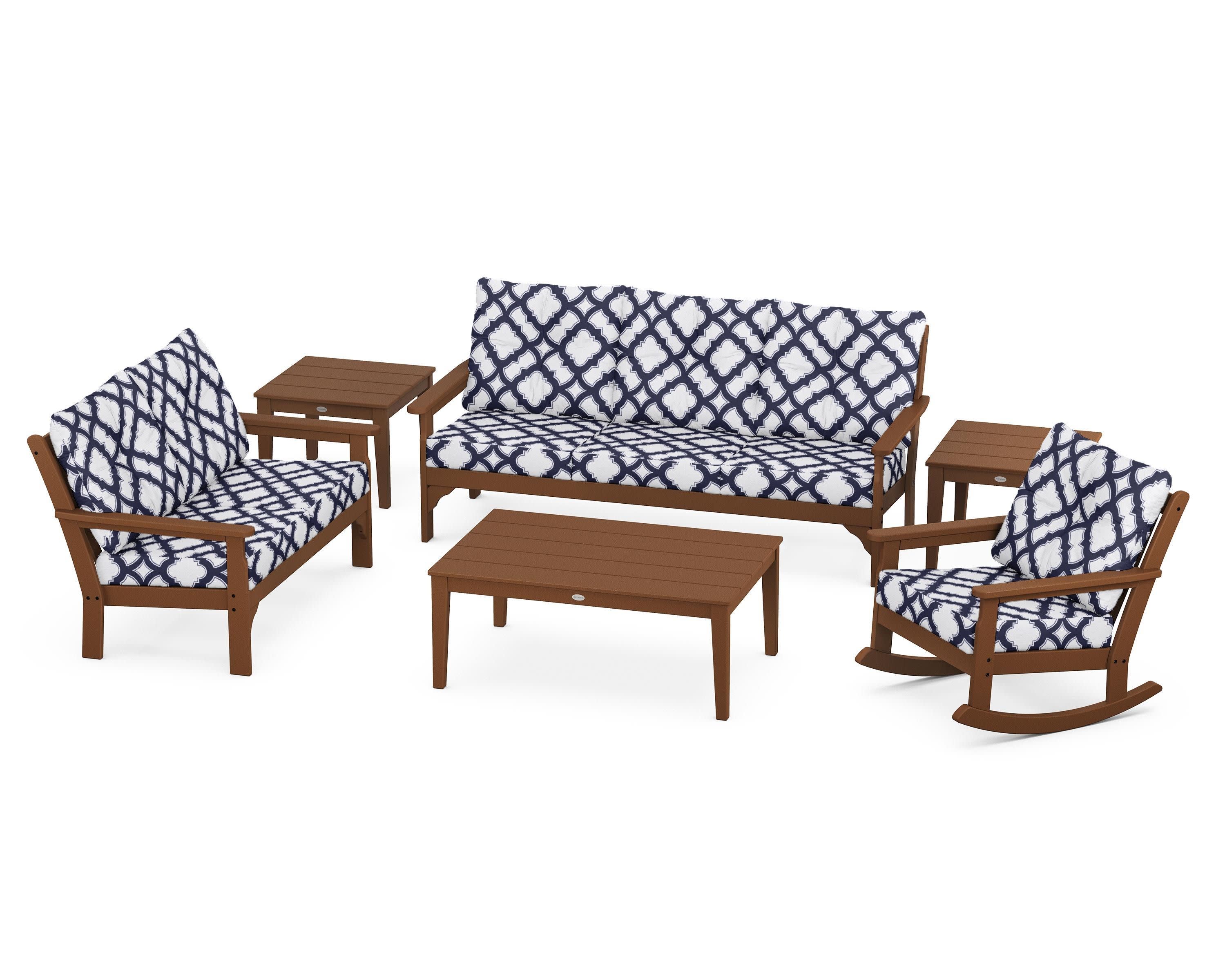 Vineyard 6-Piece Deep Seating Set in Teak / Trellis Navy