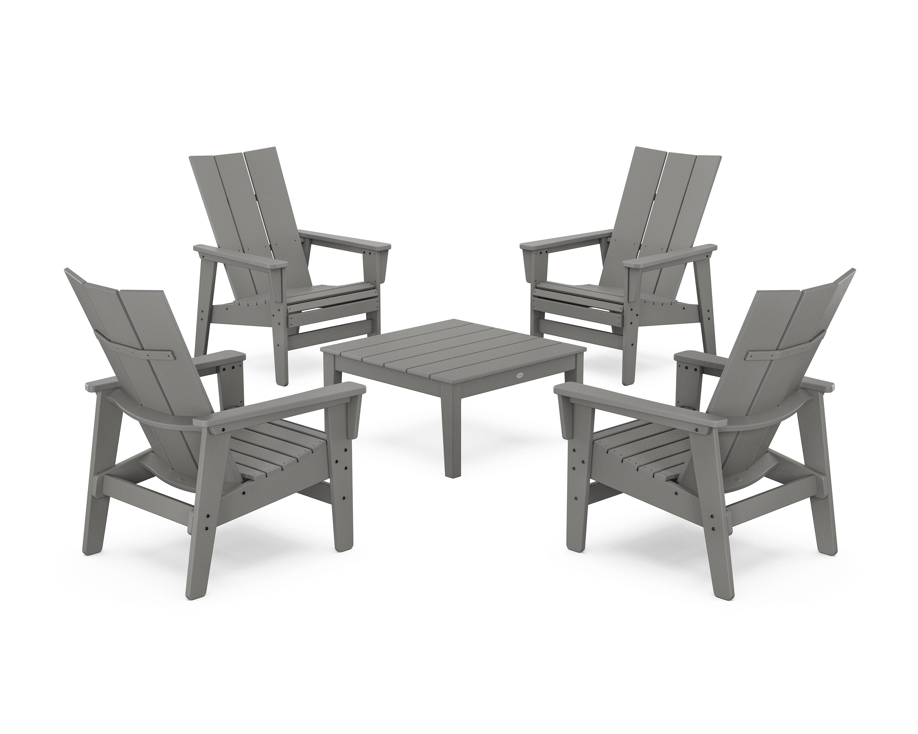 5-Piece Modern Grand Upright Adirondack Chair Conversation Group in Slate Grey