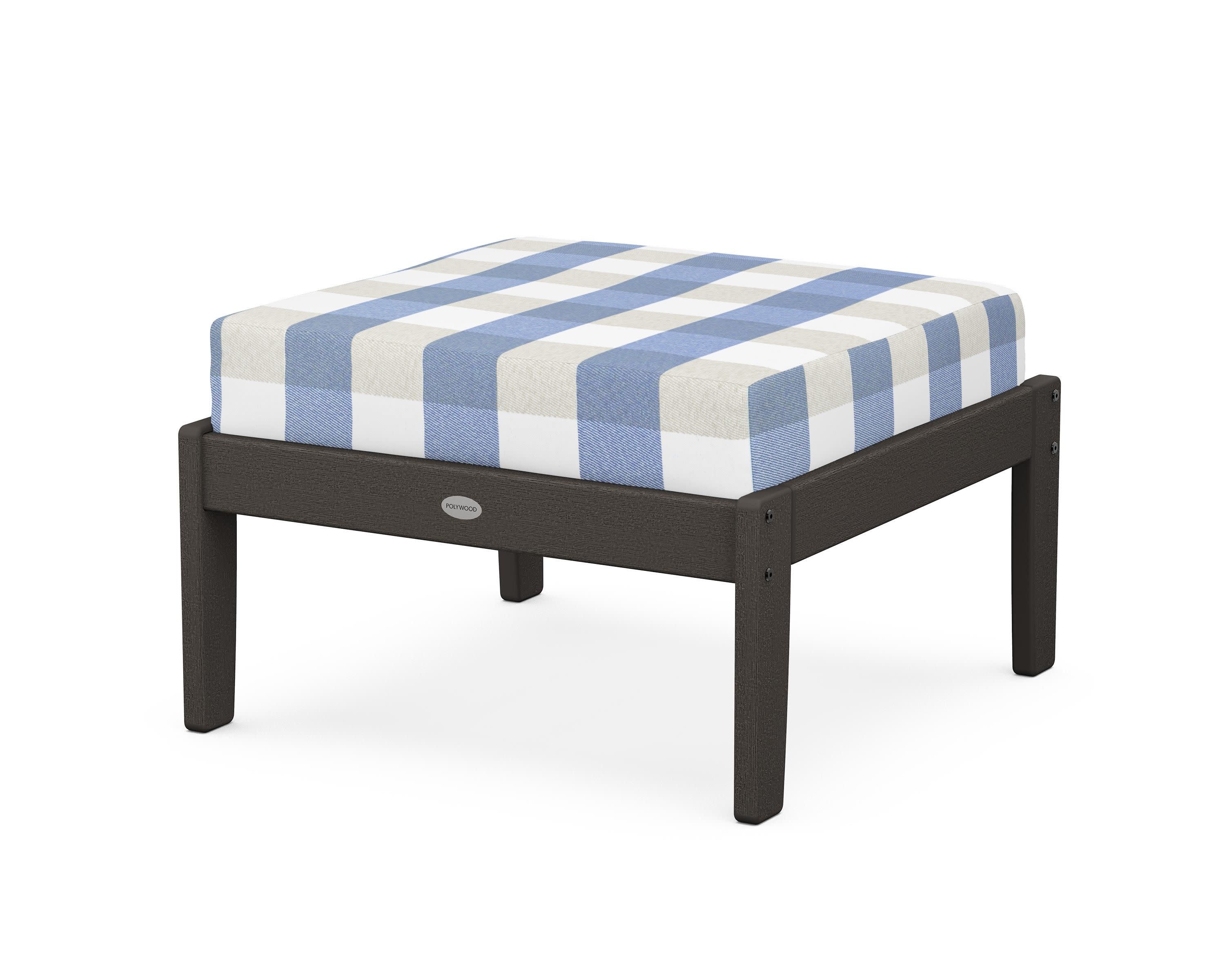 Braxton Deep Seating Ottoman in Vintage Coffee / Buffalo Plaid Sky Blue
