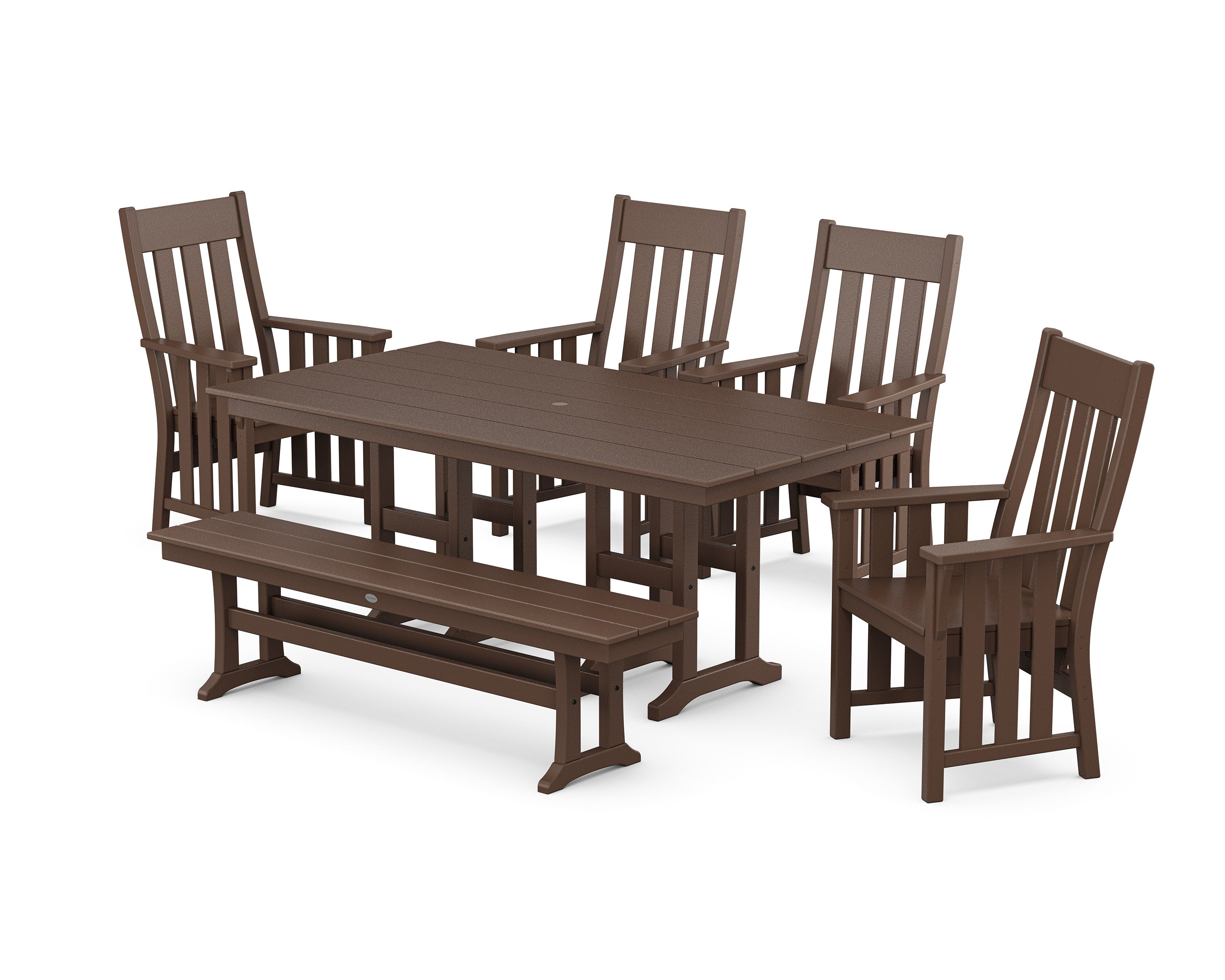 Acadia 6-Piece Farmhouse Dining Set with Bench in Mahogany