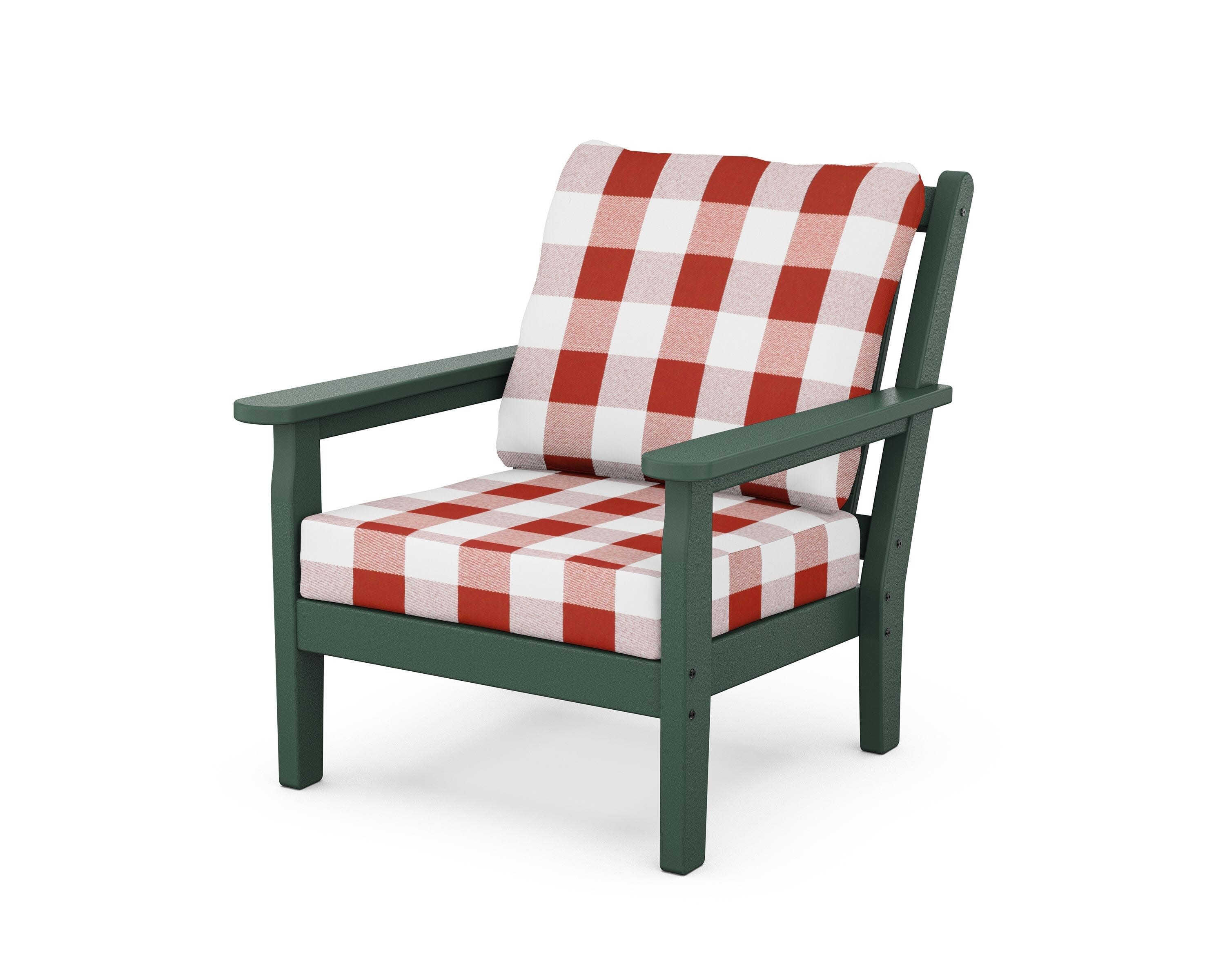 Chippendale Deep Seating Chair in Green / Buffalo Plaid Crimson