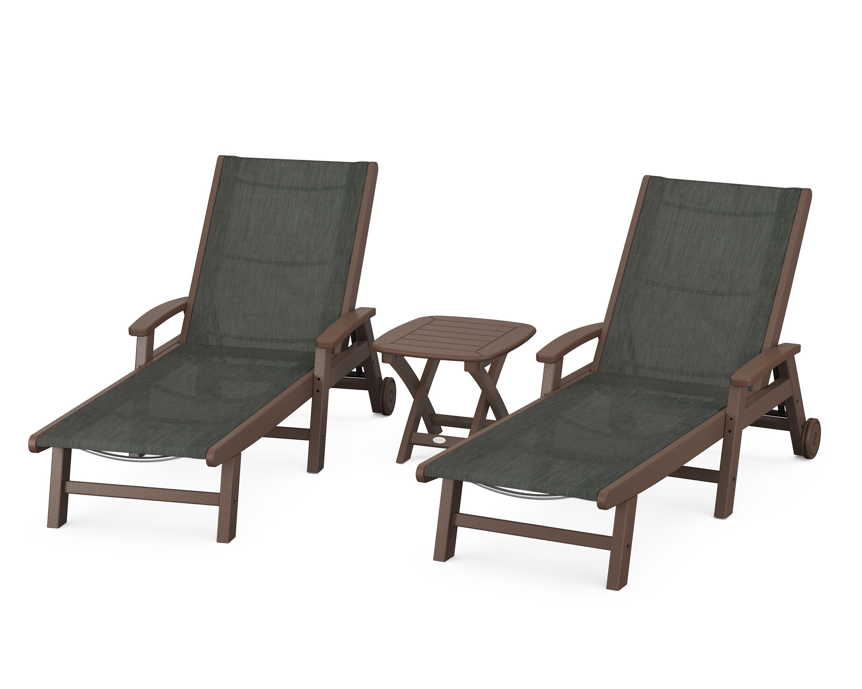 Coastal 3-Piece Wheeled Chaise Set in Mahogany / Ember Sling