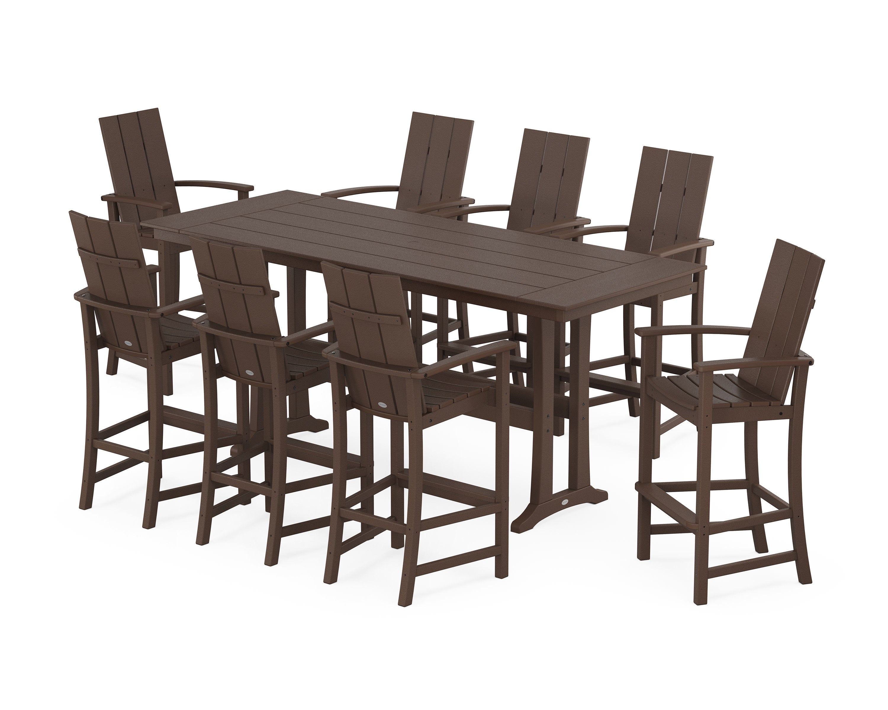 Modern Adirondack 9-Piece Farmhouse Bar Set with Trestle Legs in Mahogany