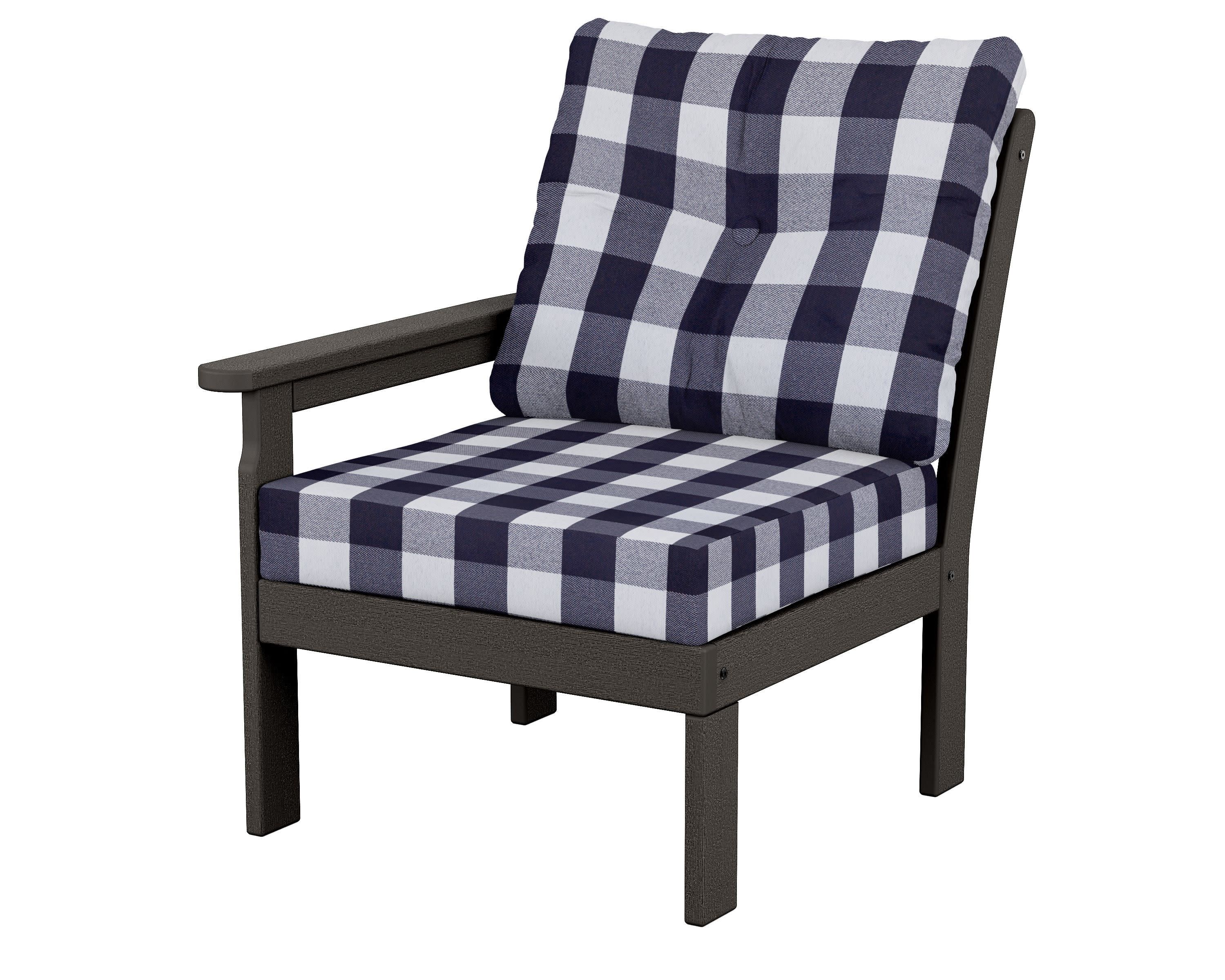 Vineyard Modular Left Arm Chair in Vintage Coffee / Buffalo Plaid Navy