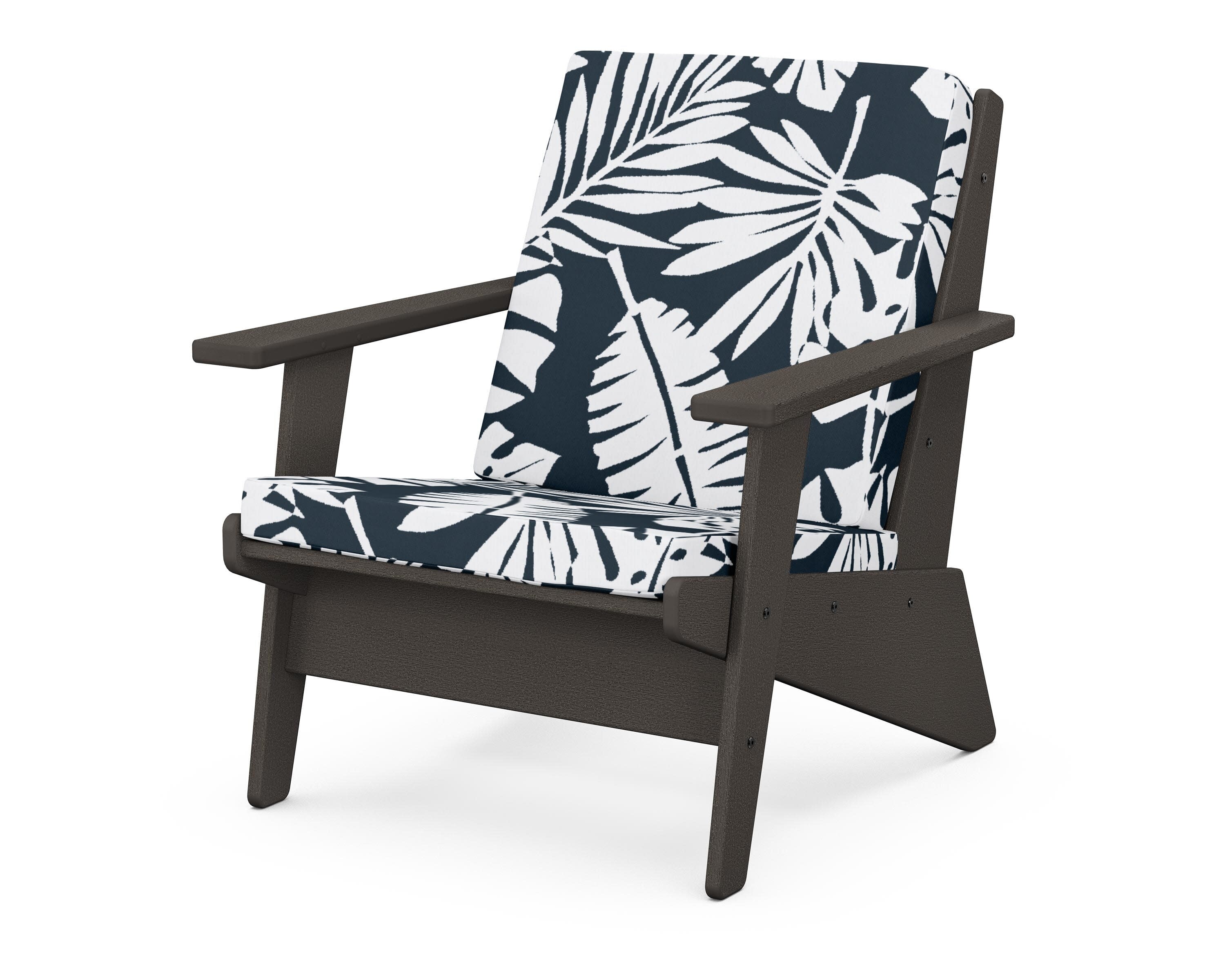 Riviera Modern Lounge Chair in Vintage Coffee / Leaf Marine Indigo