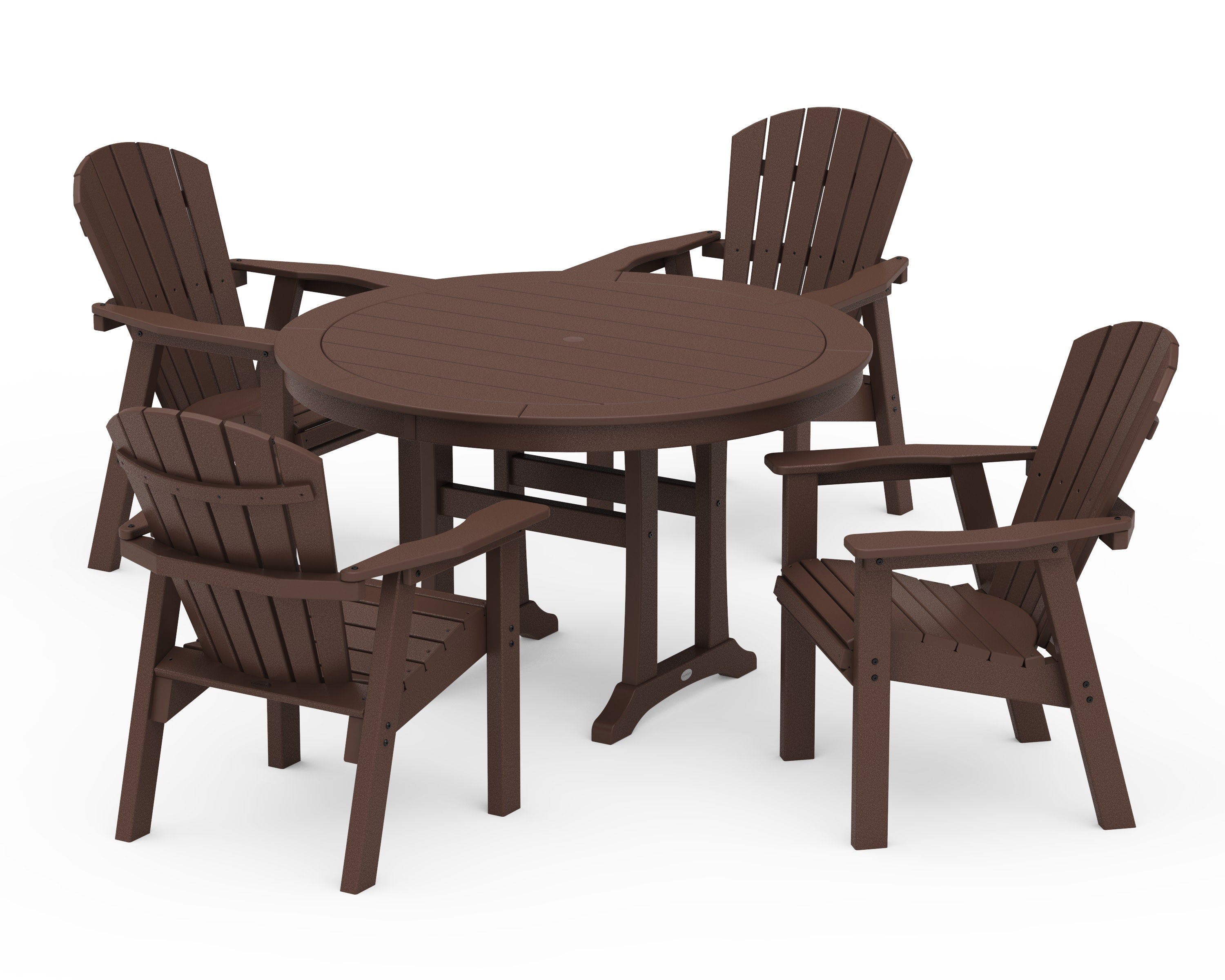 Seashell 5-Piece Round Dining Set with Trestle Legs in Mahogany