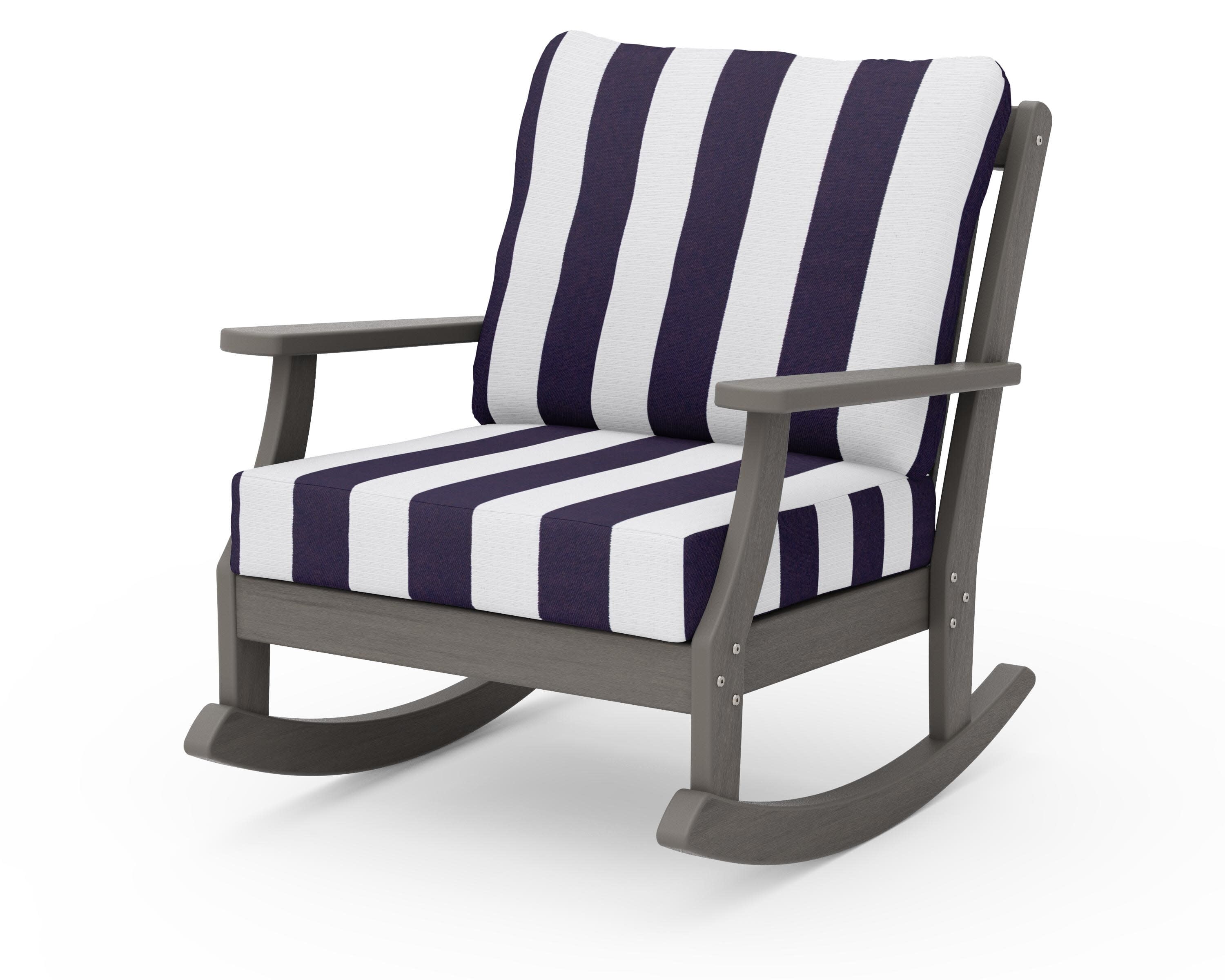 Braxton Deep Seating Rocking Chair in Driftwood / Cabana Stripe Navy