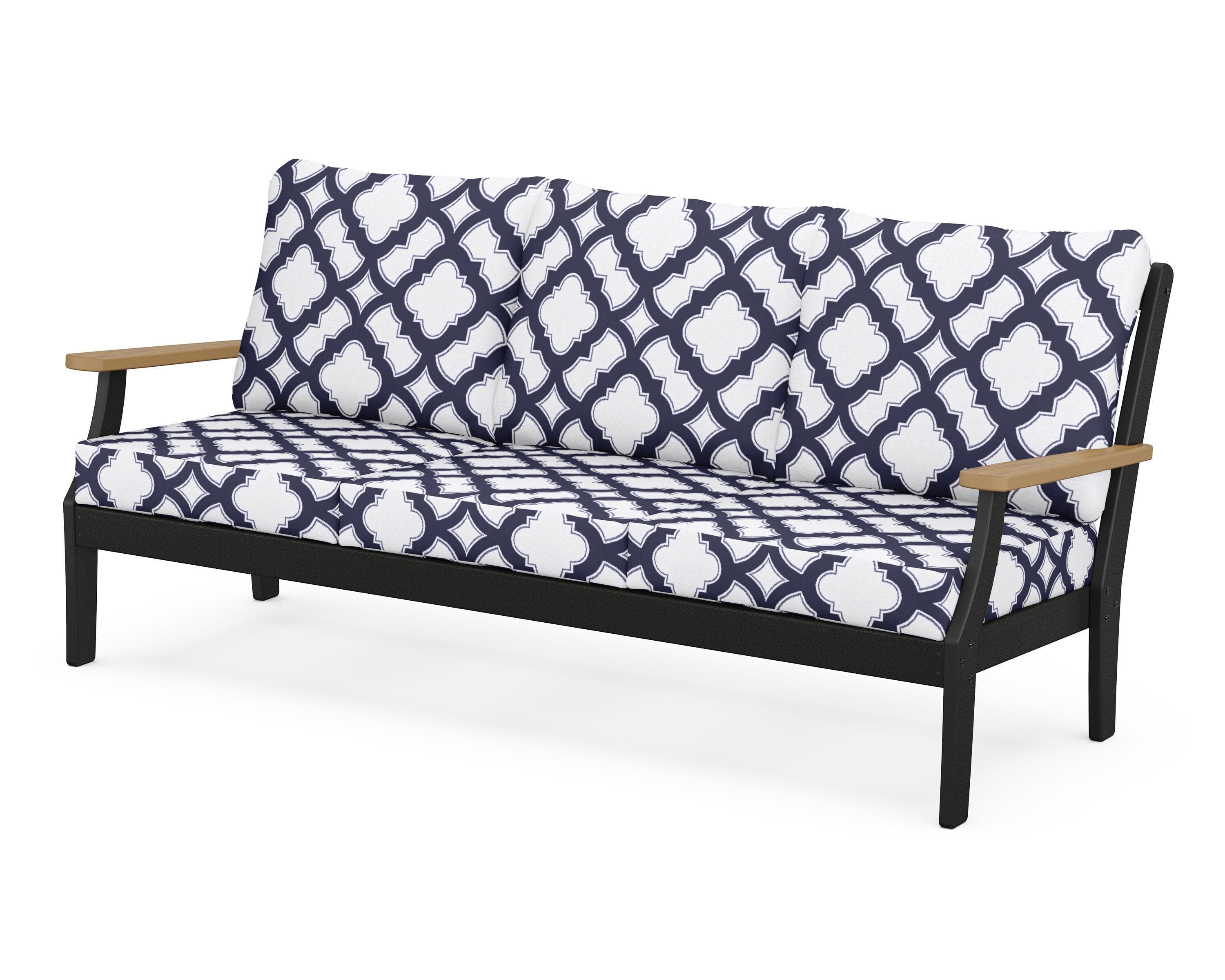 Braxton Deep Seating Sofa in Black / Natural / Trellis Navy