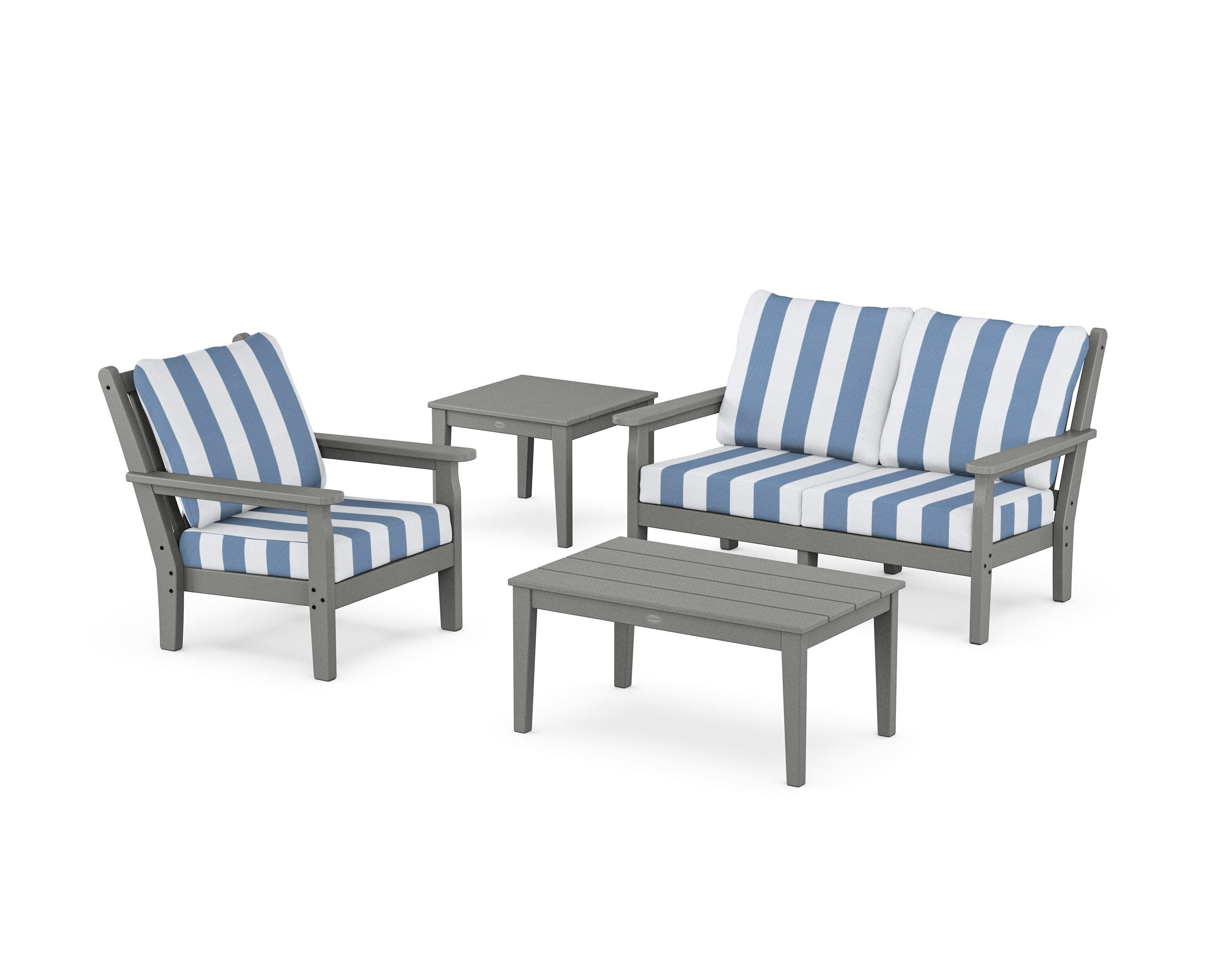 Chippendale 4-Piece Deep Seating Set in Slate Grey / Cabana Stripe Sky Blue