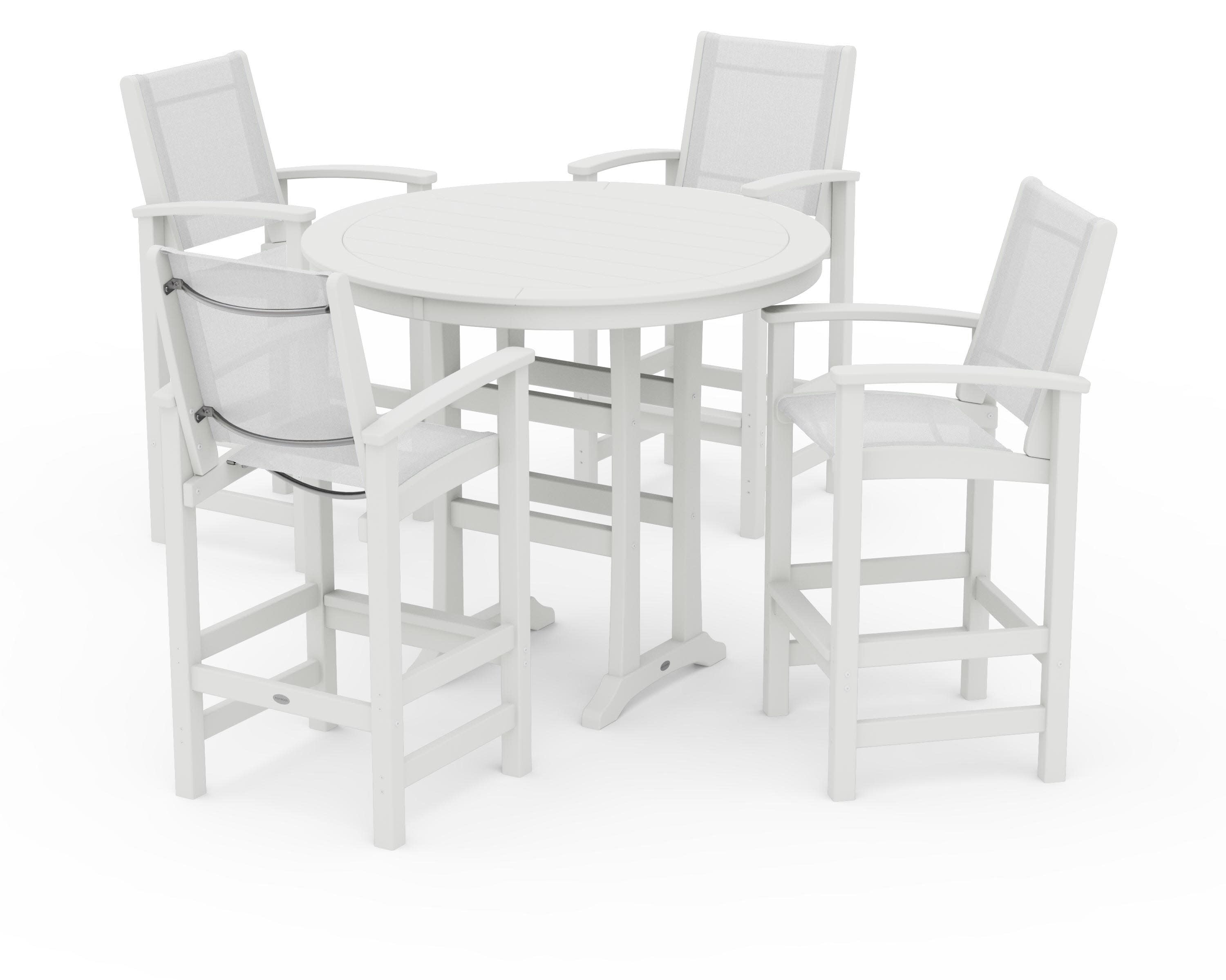 Coastal 5-Piece Nautical Trestle Bar Set in Vintage White / White Sling