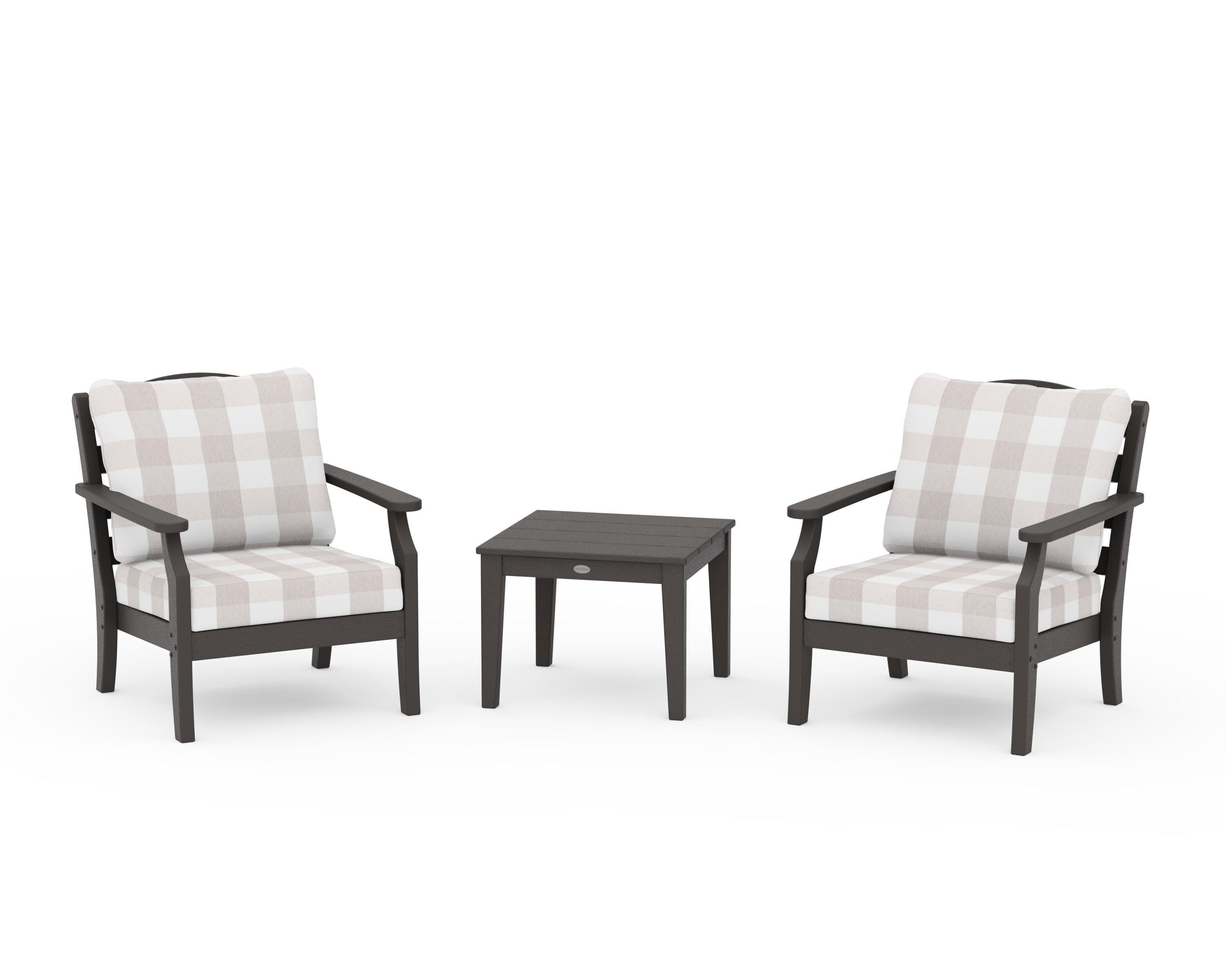 Savannah 3-Piece Deep Seating Set in Vintage Coffee / Buffalo Plaid Dune Burlap