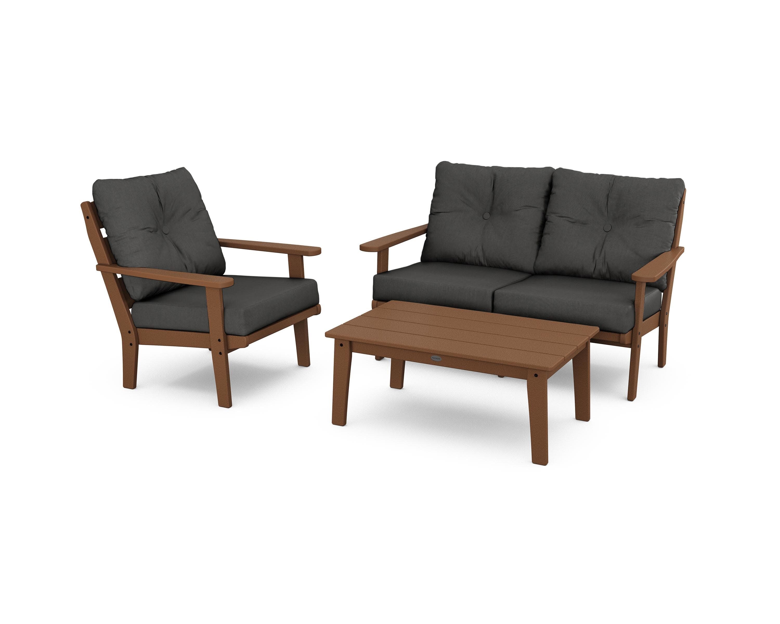 Lakeside 3-Piece Deep Seating Set in Teak / Spectrum Carbon