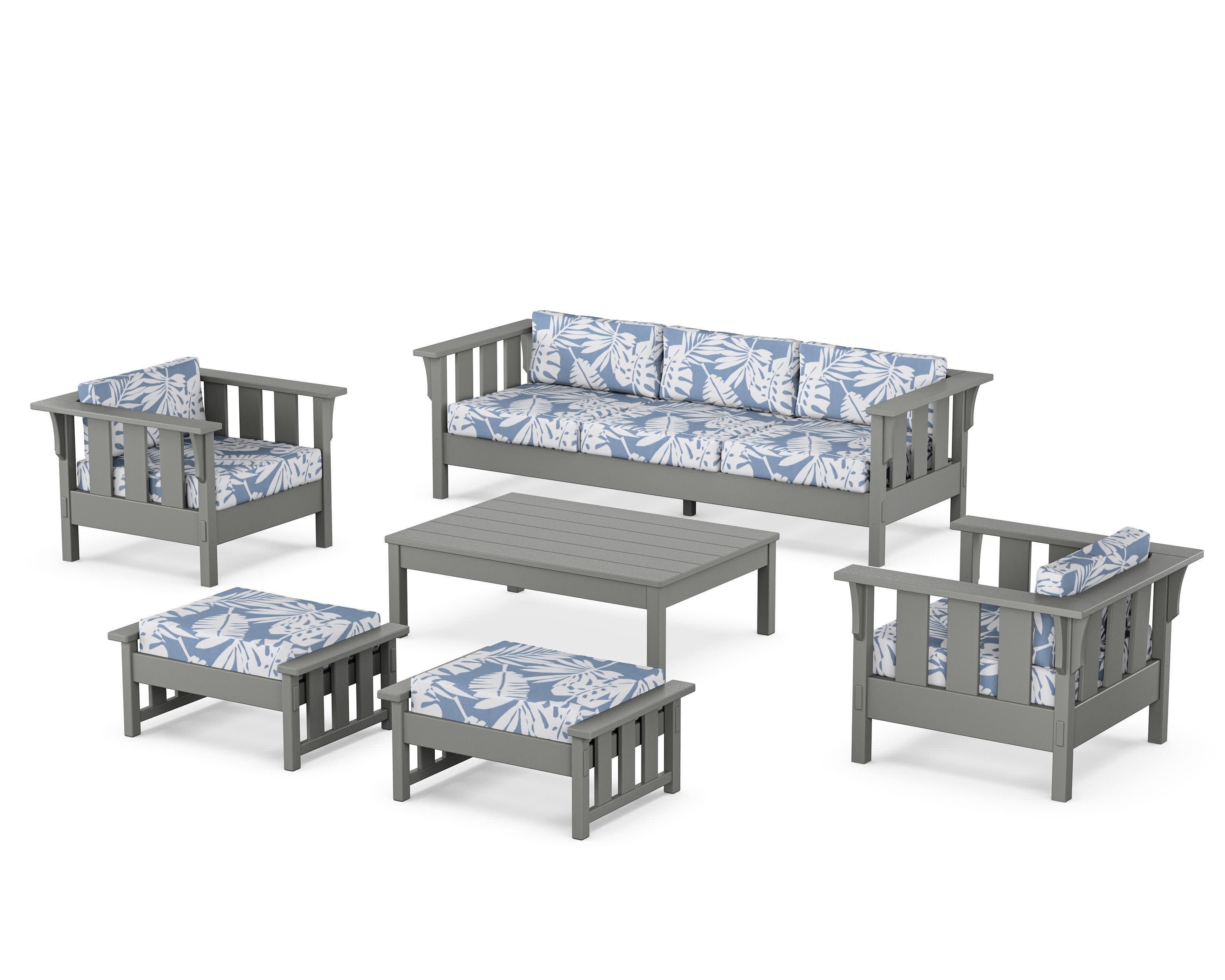 Acadia 6-Piece Lounge Sofa Set in Slate Grey / Leaf Sky Blue