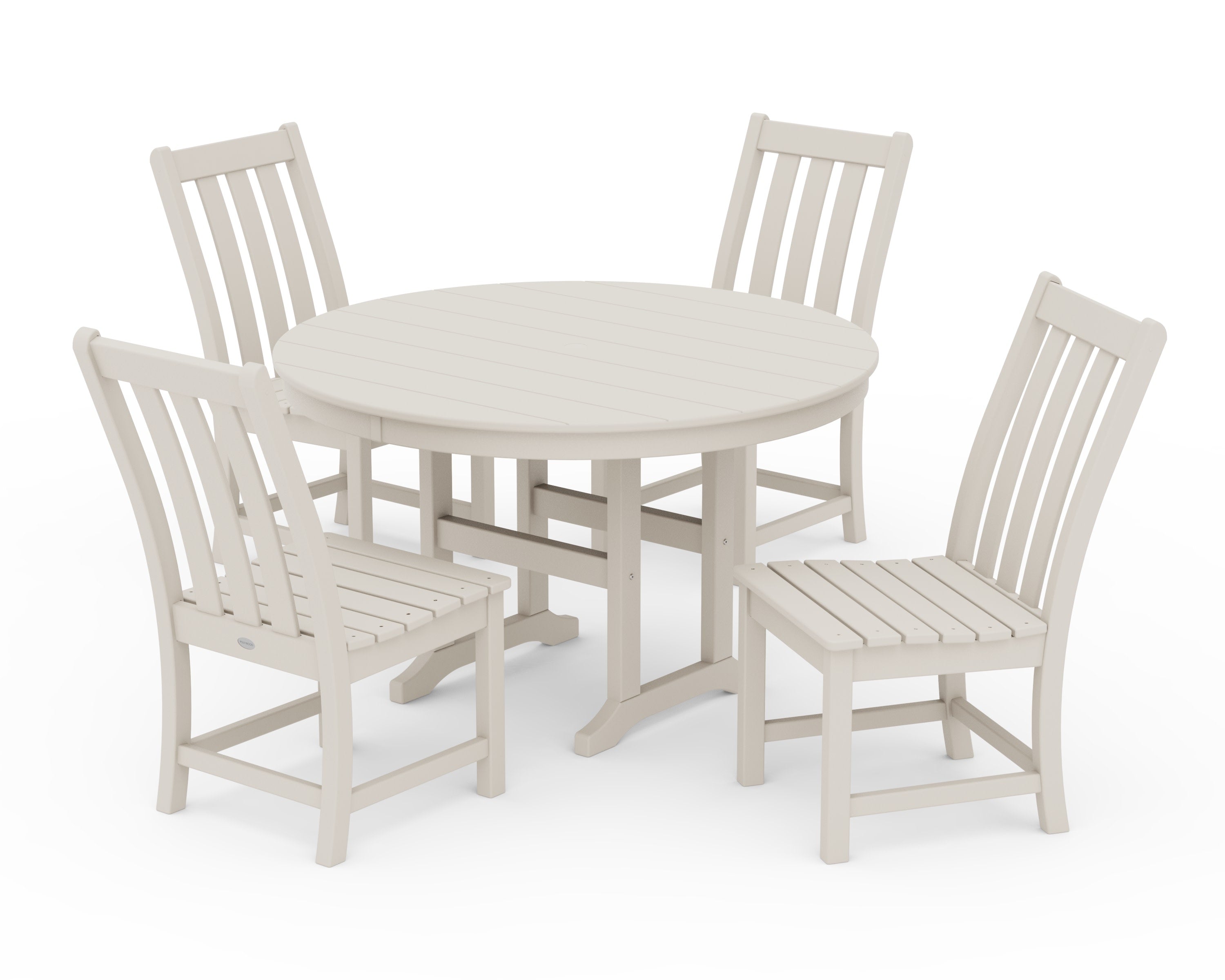 Vineyard 5-Piece Round Farmhouse Side Chair Dining Set in Sand