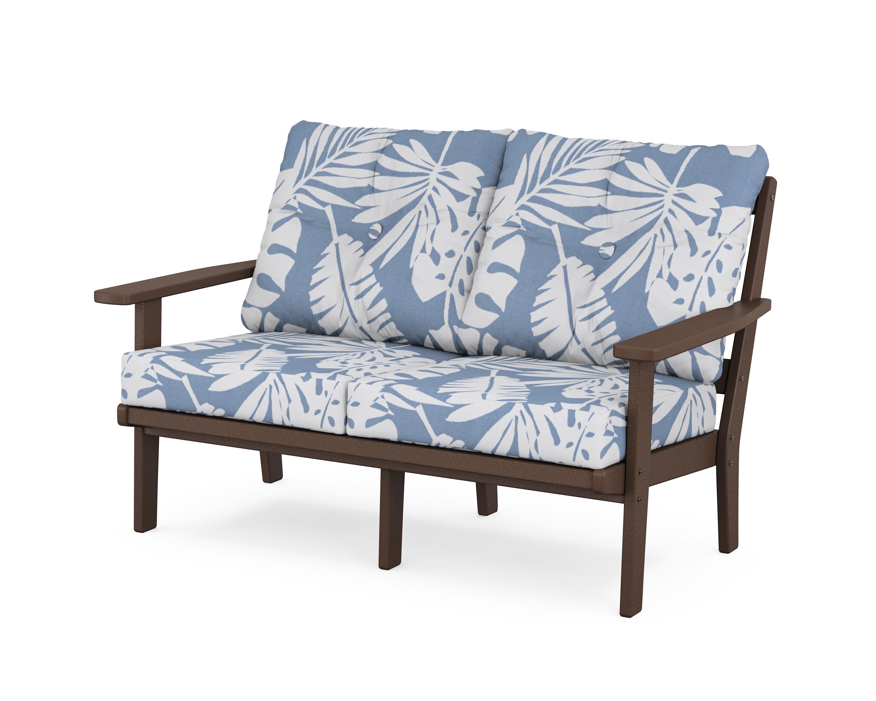 Oxford Deep SeatingLoveseat in Mahogany / Leaf Sky Blue