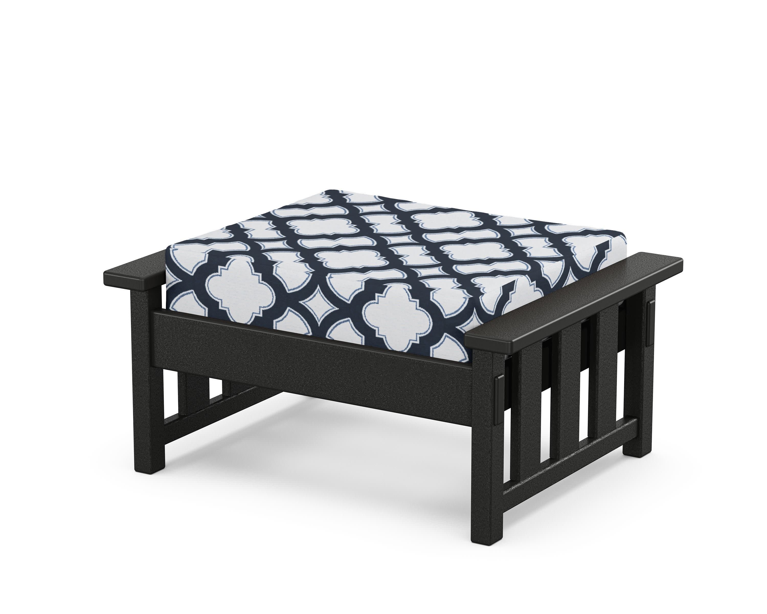 Acadia Deep Seating Ottoman in Black / Trellis Marine Indigo
