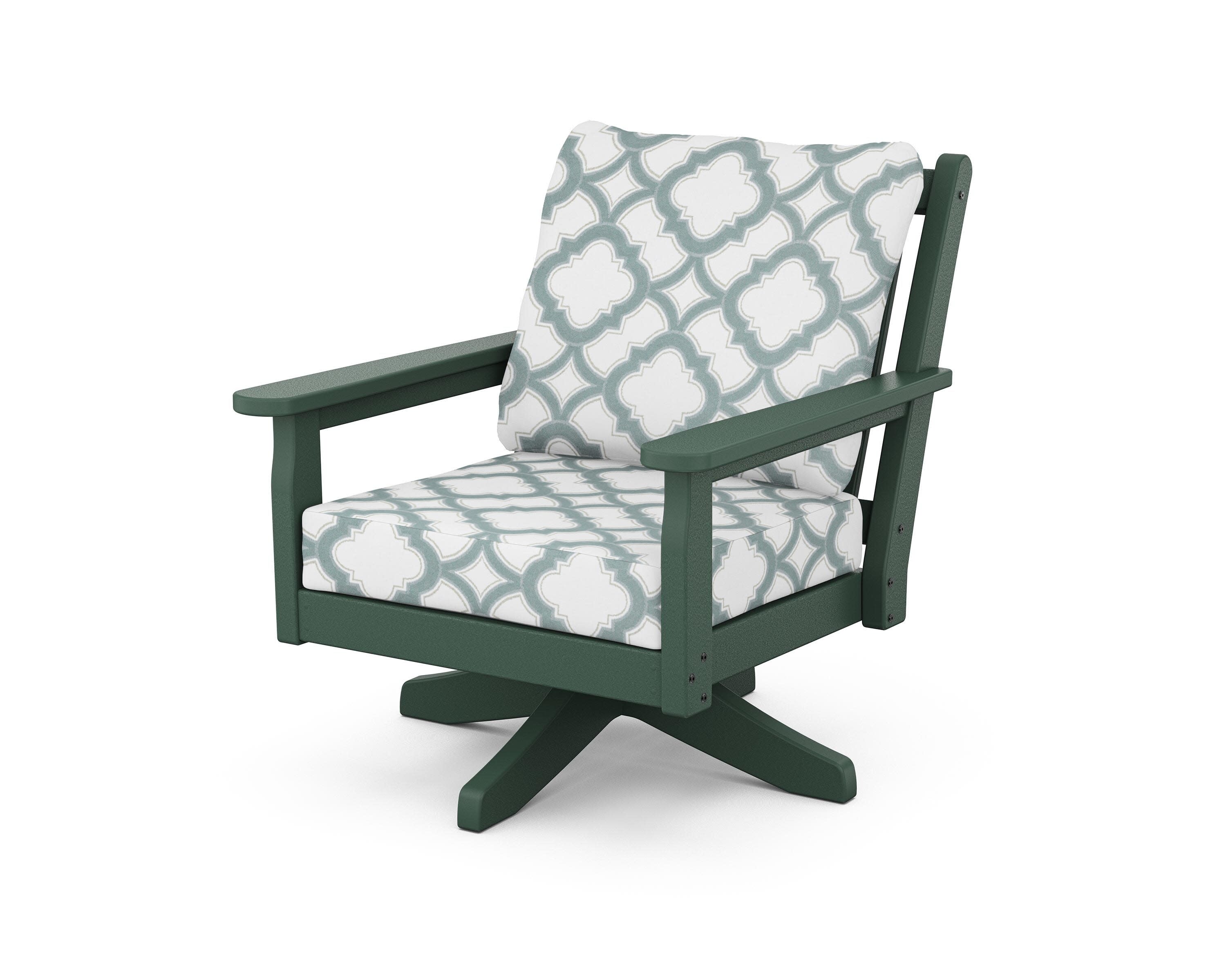 Chippendale Deep Seating Swivel Chair in Green / Trellis Glacier Spa