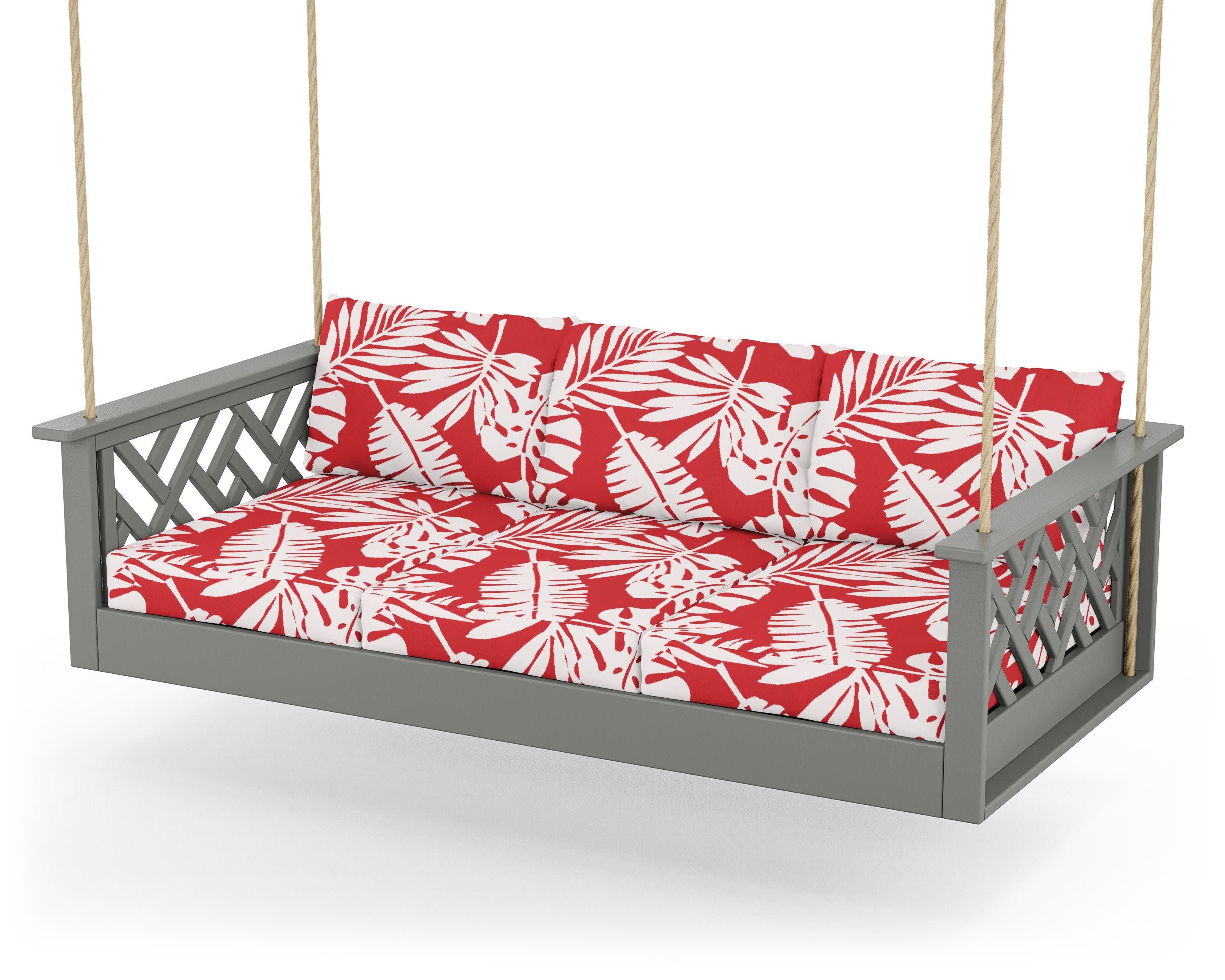 Chippendale Daybed Swing in Slate Grey / Leaf Crimson