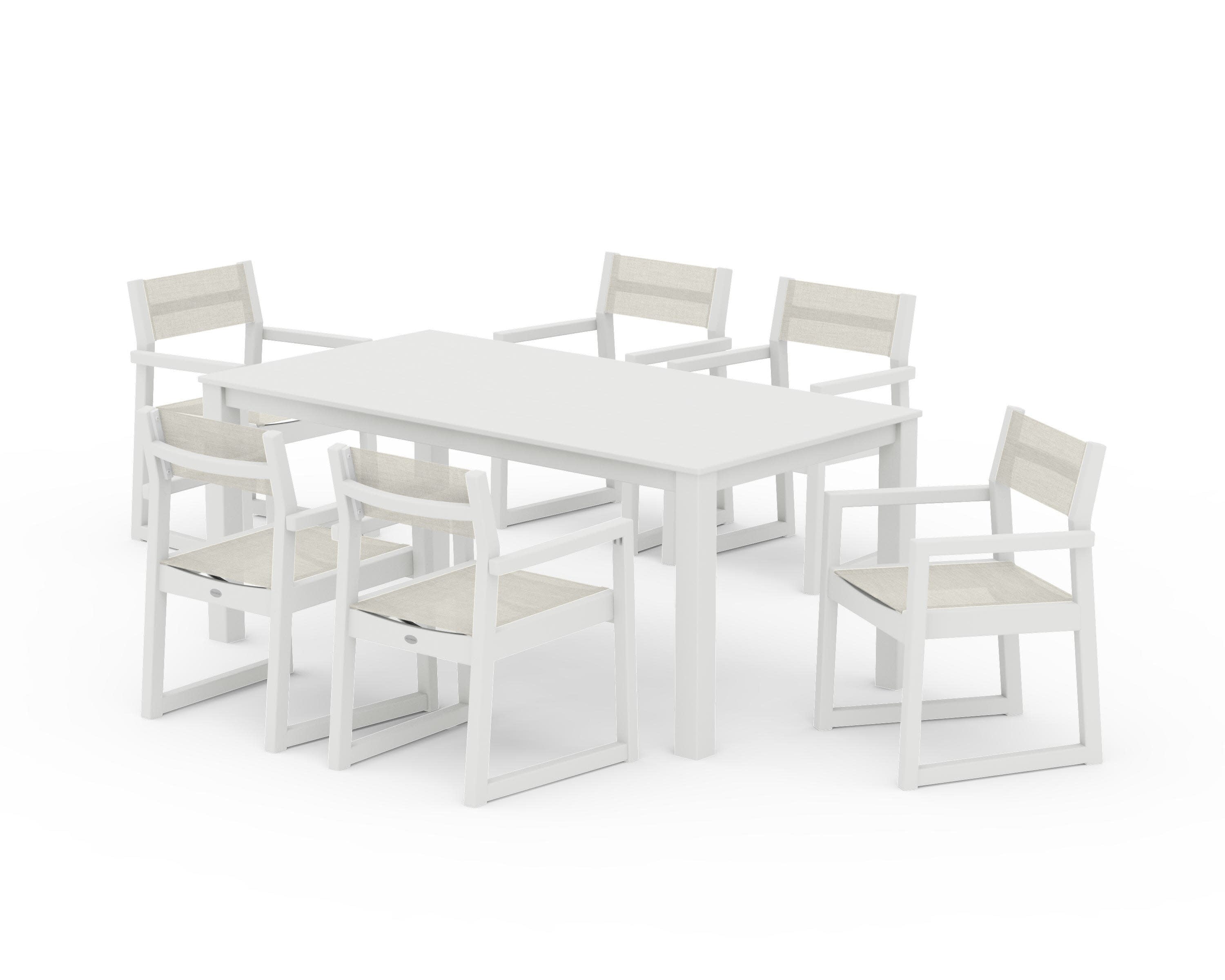 EDGE Sling Arm Chair 7-Piece Parsons Dining Set in Vintage White / Parchment Sling